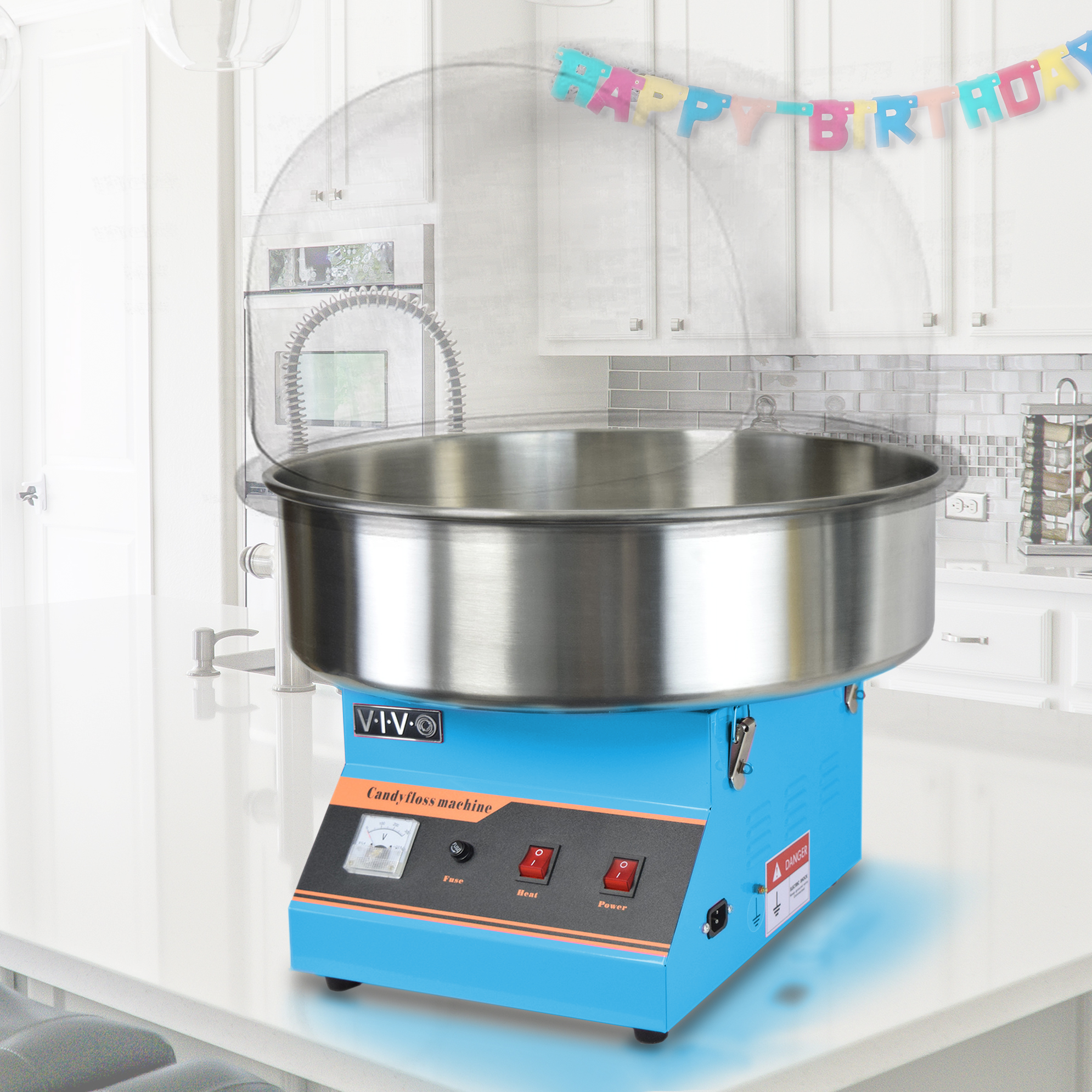 VIVO Blue Electric Commercial Cotton Candy Machine Floss Maker w/ Bubble Shield Image 6