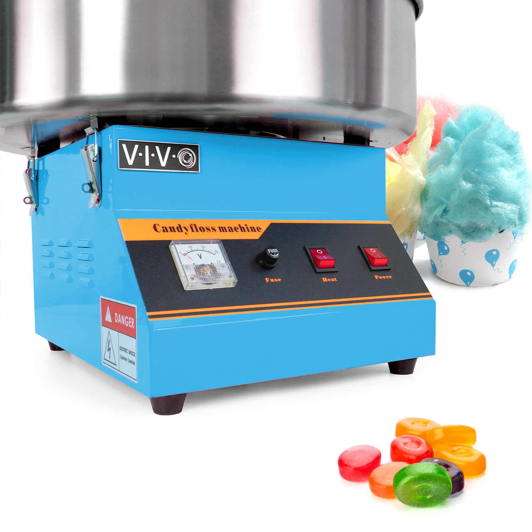 VIVO Blue Electric Commercial Cotton Candy Machine Floss Maker w/ Bubble Shield Image 8