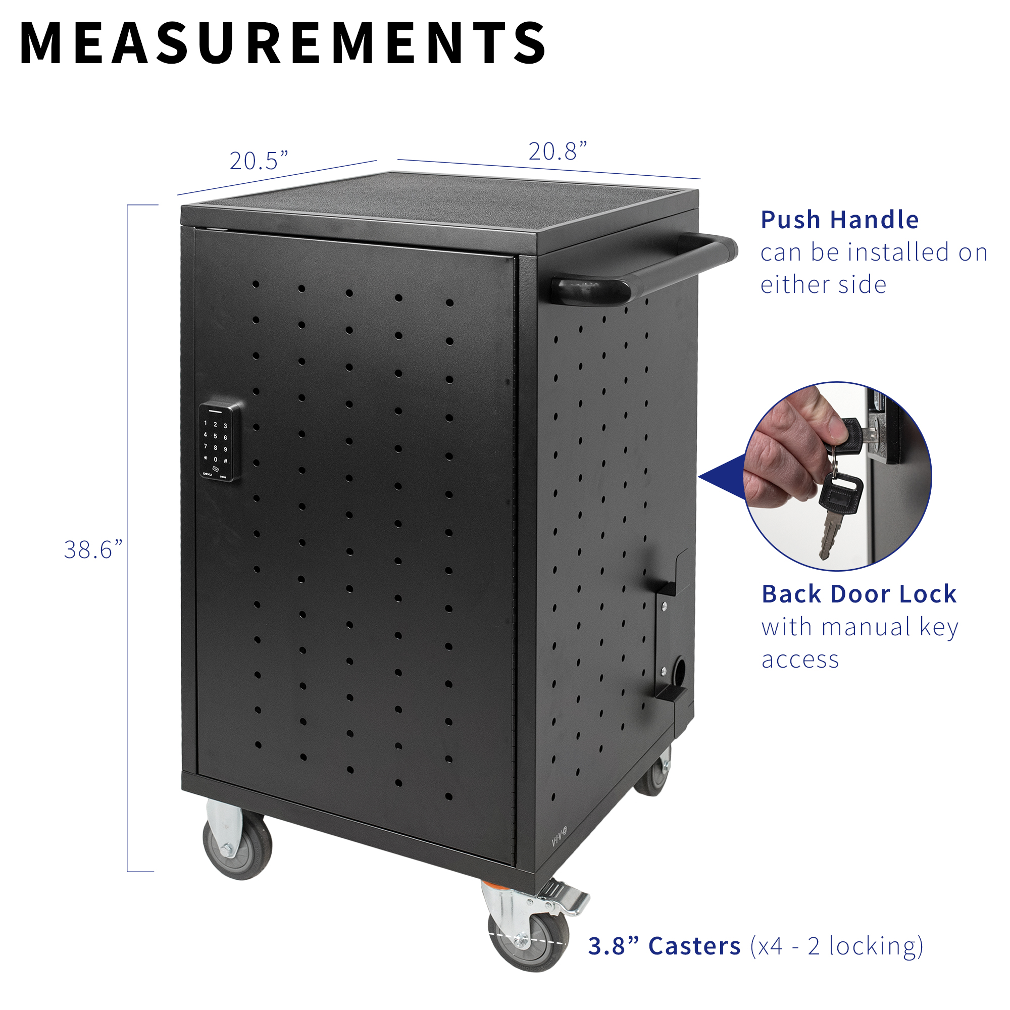 VIVO Black 30-Bay Laptop and Tablet Charging Station Cart With Keypad Lock Image 3