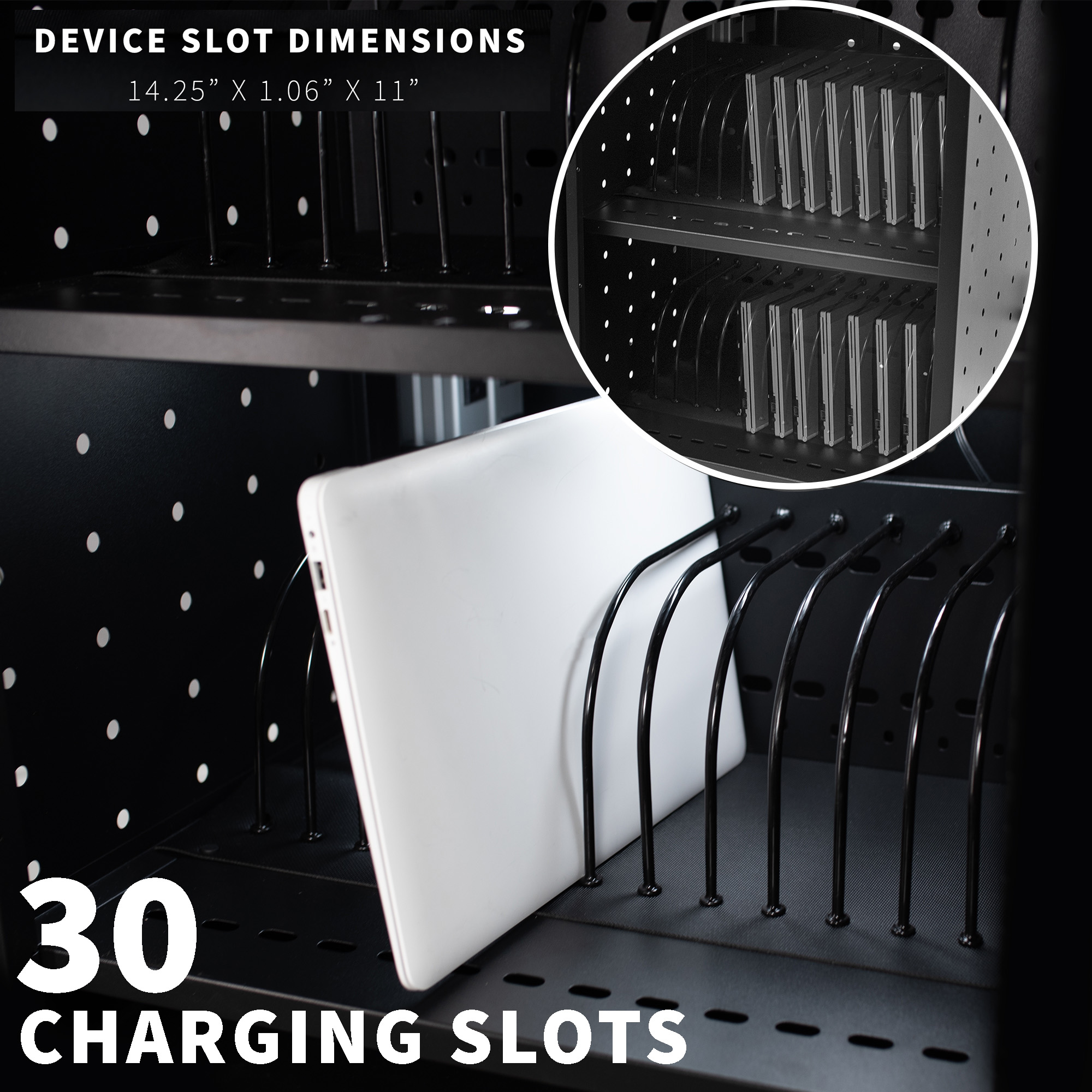 VIVO Black 30-Bay Laptop and Tablet Charging Station Cart With Keypad Lock Image 5