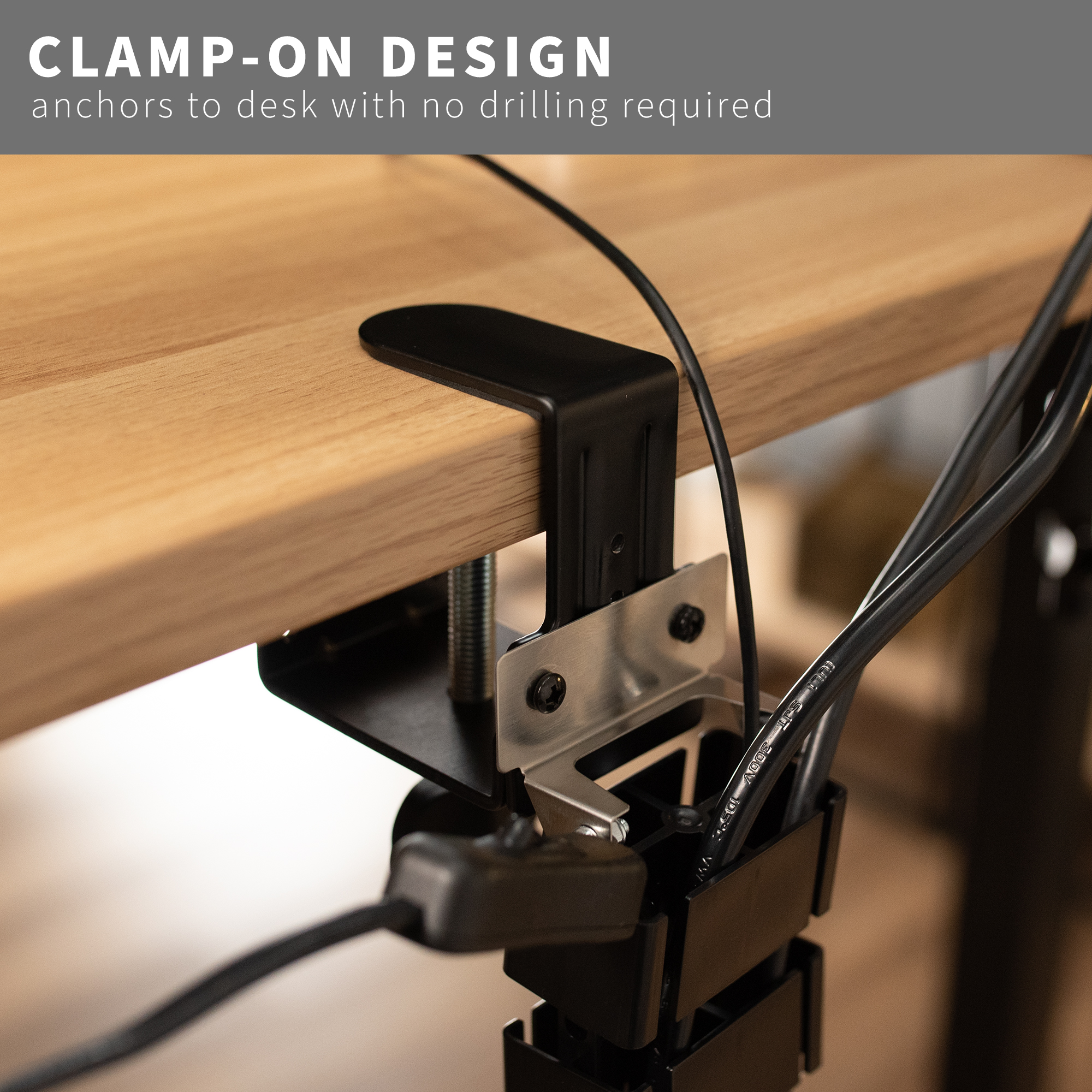 VIVO Clamp-on Vertebrae Cable Management Kit, Desk Quad Entry Wire Organizer Image 2