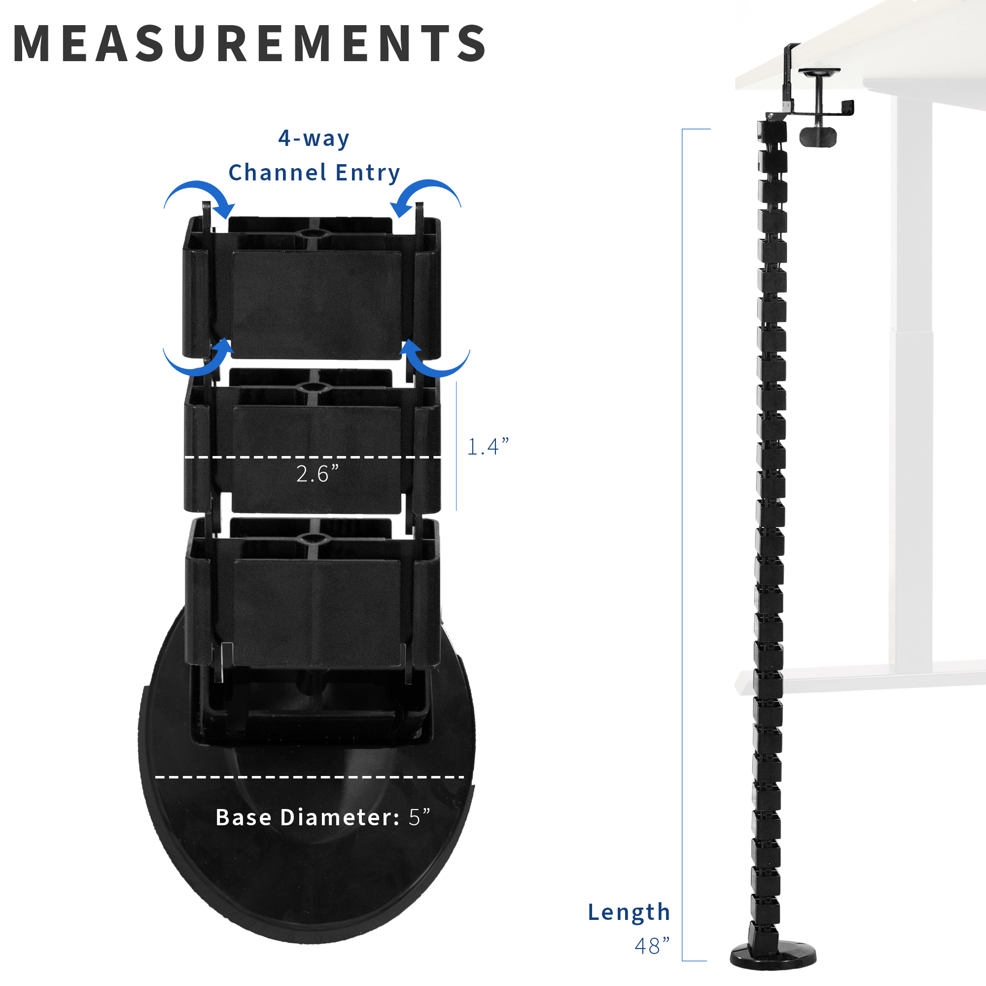 VIVO Clamp-on Vertebrae Cable Management Kit, Desk Quad Entry Wire Organizer Image 3
