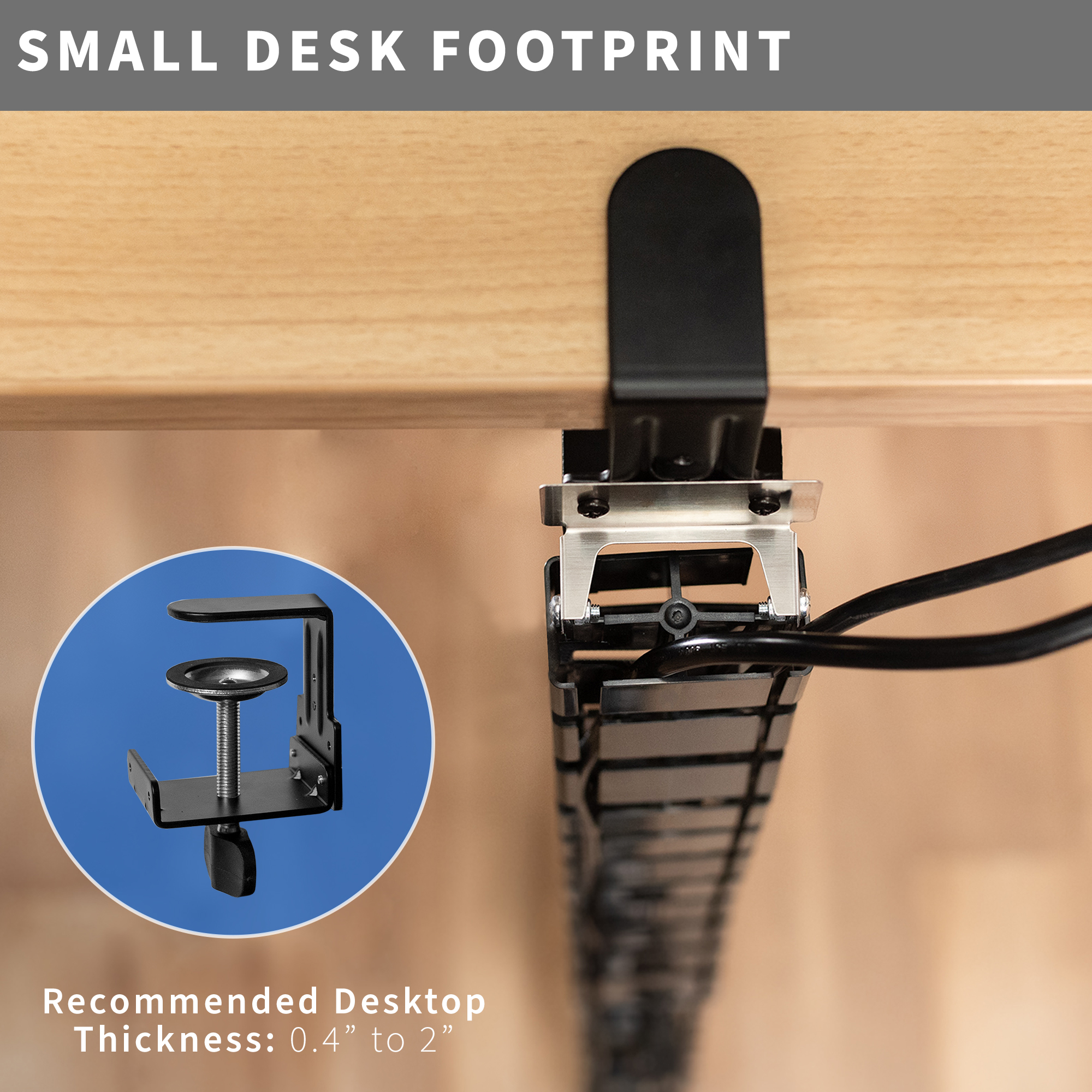 VIVO Clamp-on Vertebrae Cable Management Kit, Desk Quad Entry Wire Organizer Image 4