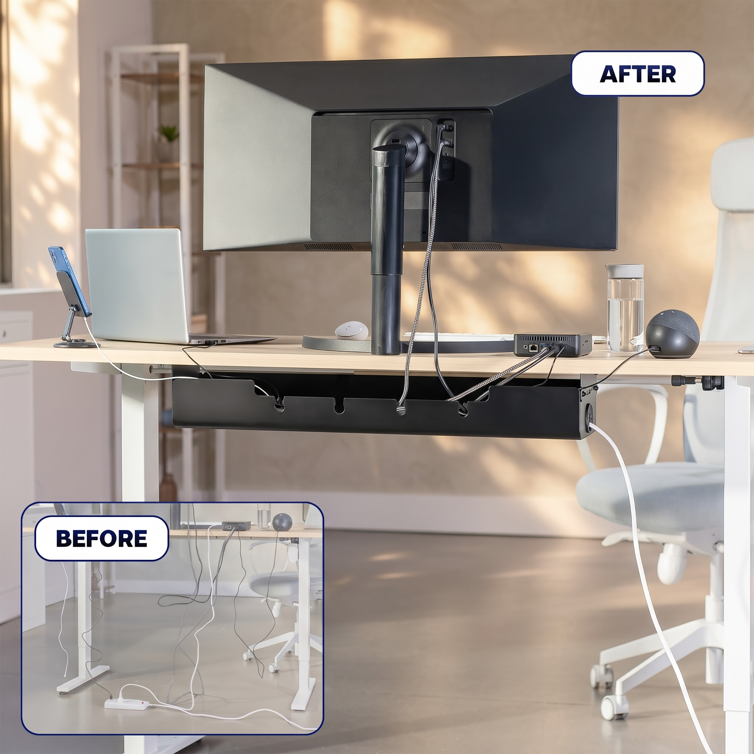 VIVO 35" Screw-On Under-Desk Cable Management Box, Flip-Open Lid, Holds 11lbs Image 2
