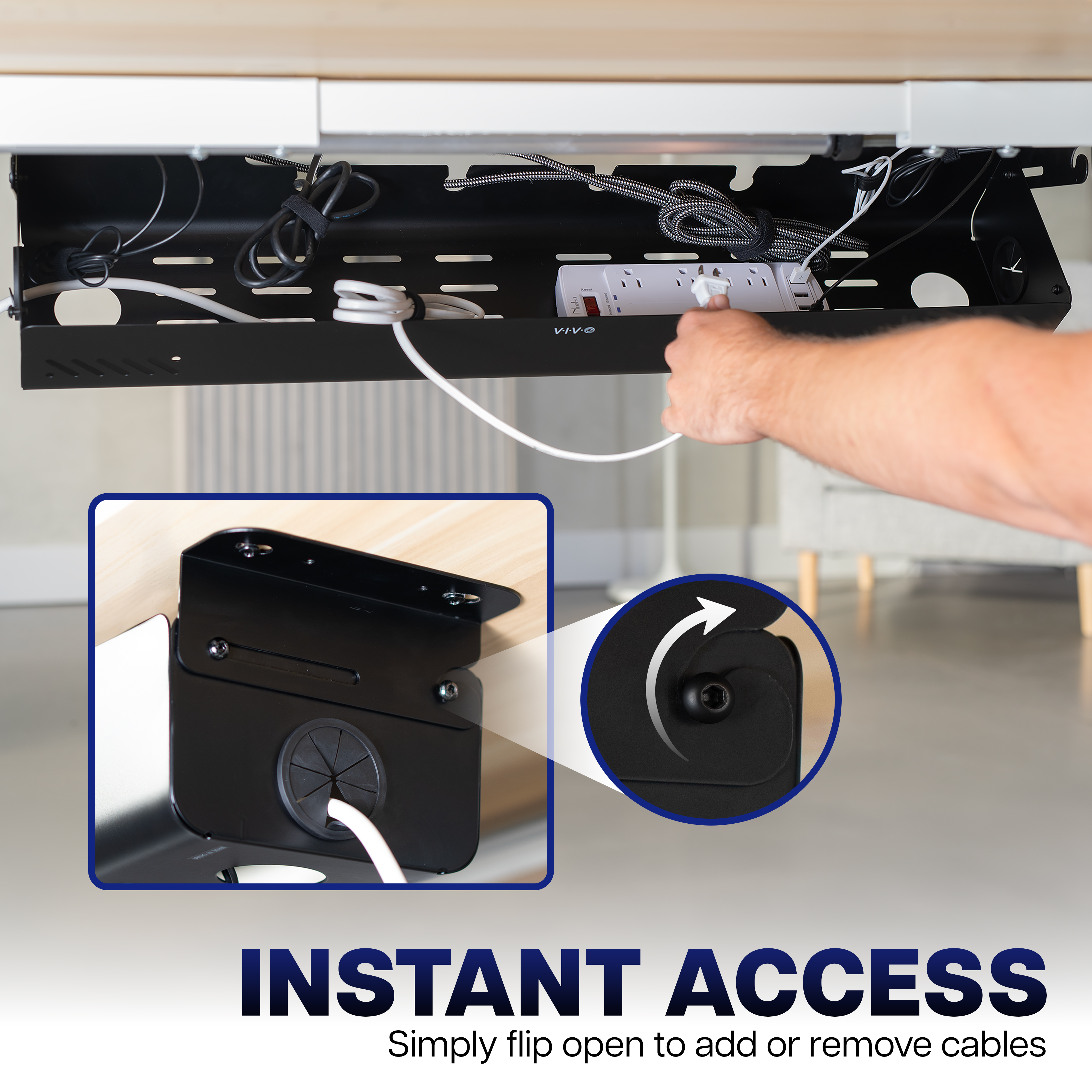 VIVO 35" Screw-On Under-Desk Cable Management Box, Flip-Open Lid, Holds 11lbs Image 3