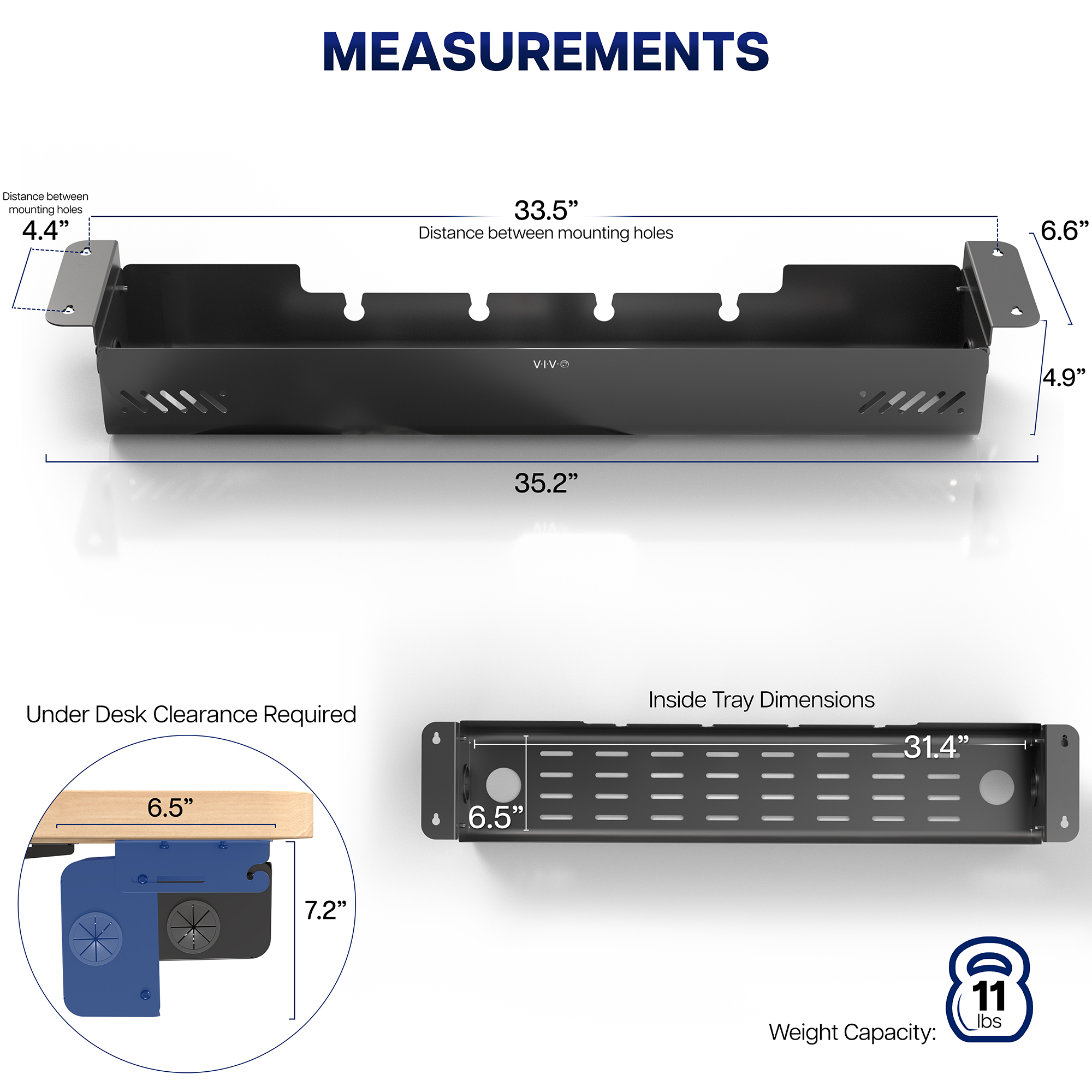 VIVO 35" Screw-On Under-Desk Cable Management Box, Flip-Open Lid, Holds 11lbs Image 4
