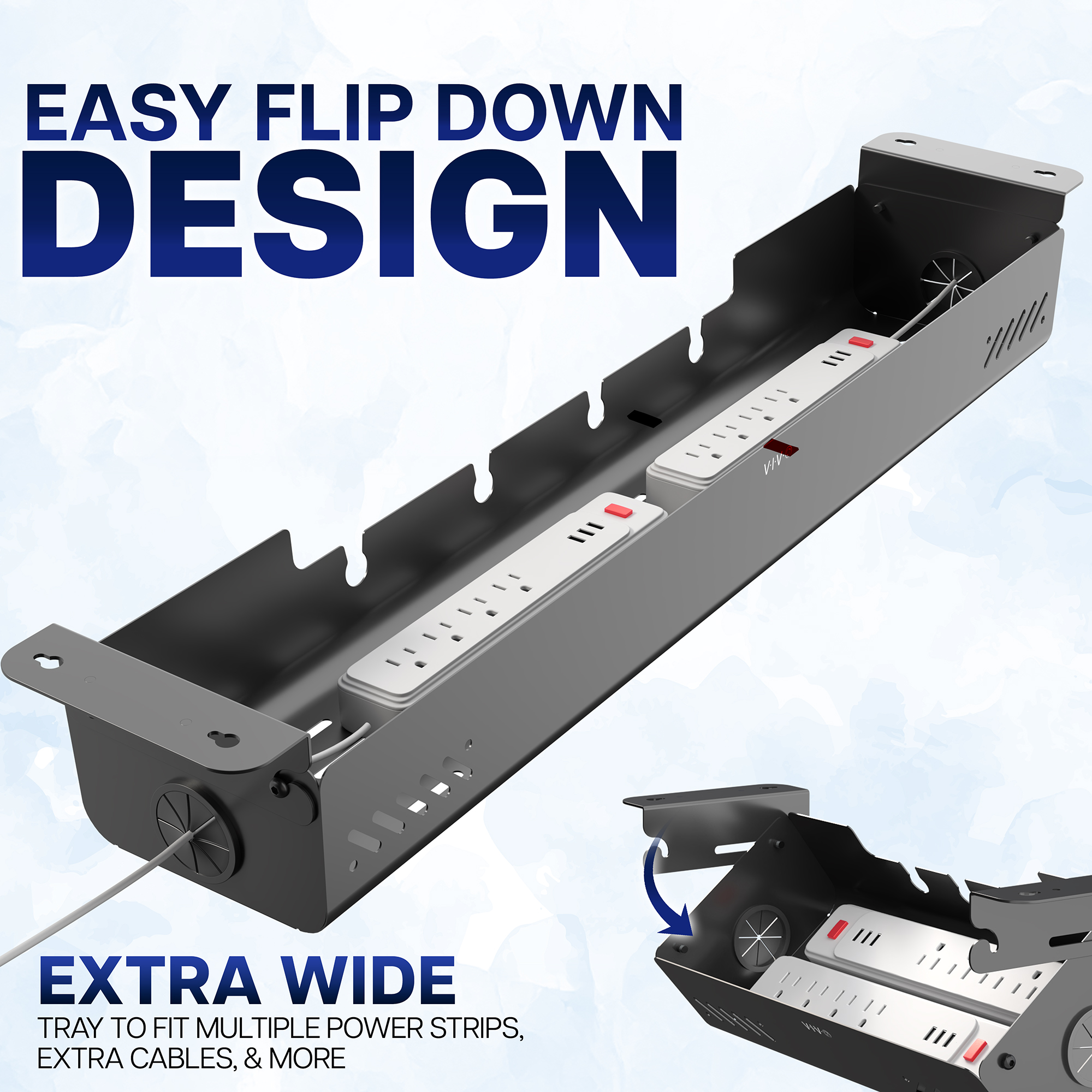 VIVO 35" Screw-On Under-Desk Cable Management Box, Flip-Open Lid, Holds 11lbs Image 5