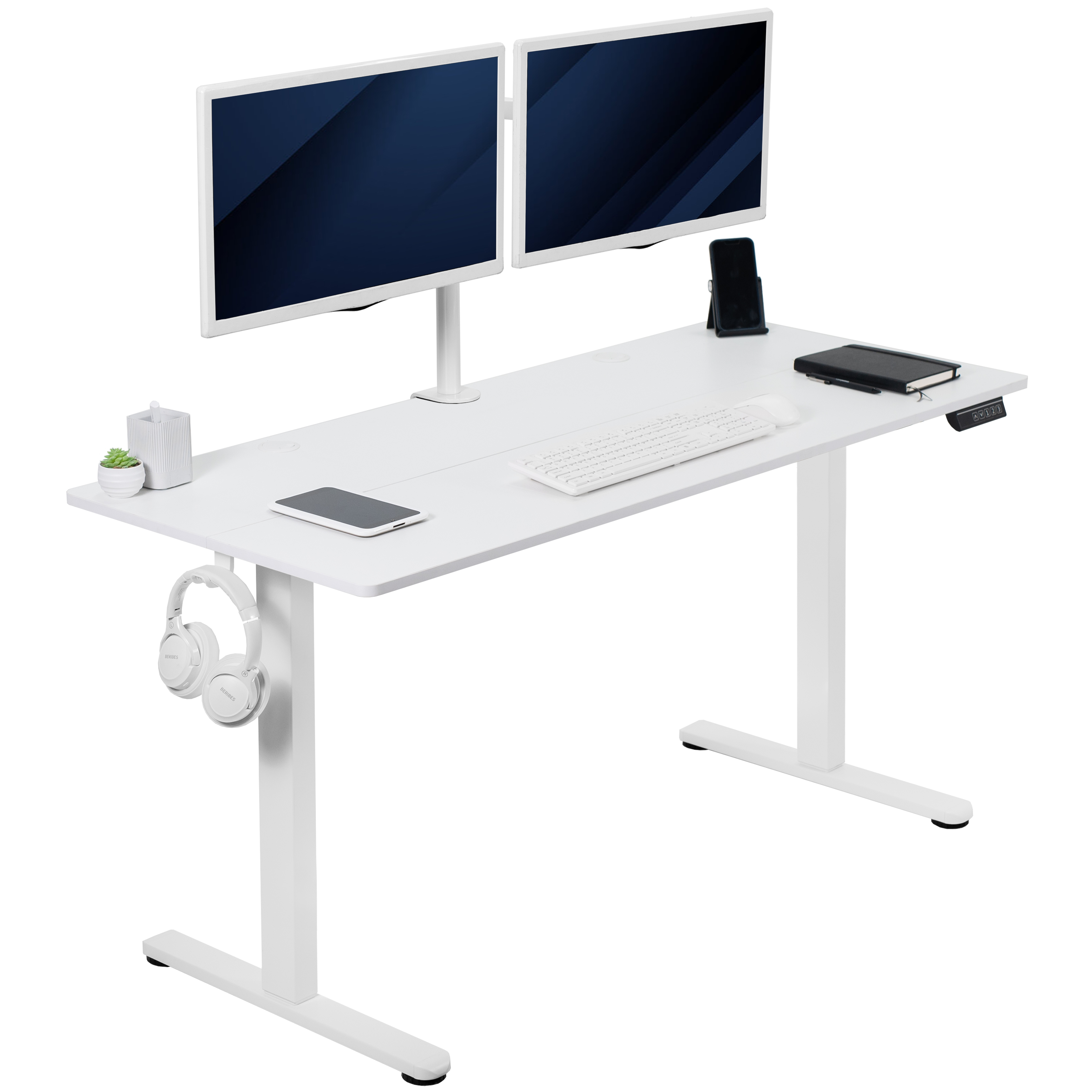 VIVO White 55" x 24" Electric Sit Stand Desk, Height Adjustable Workstation Image 1