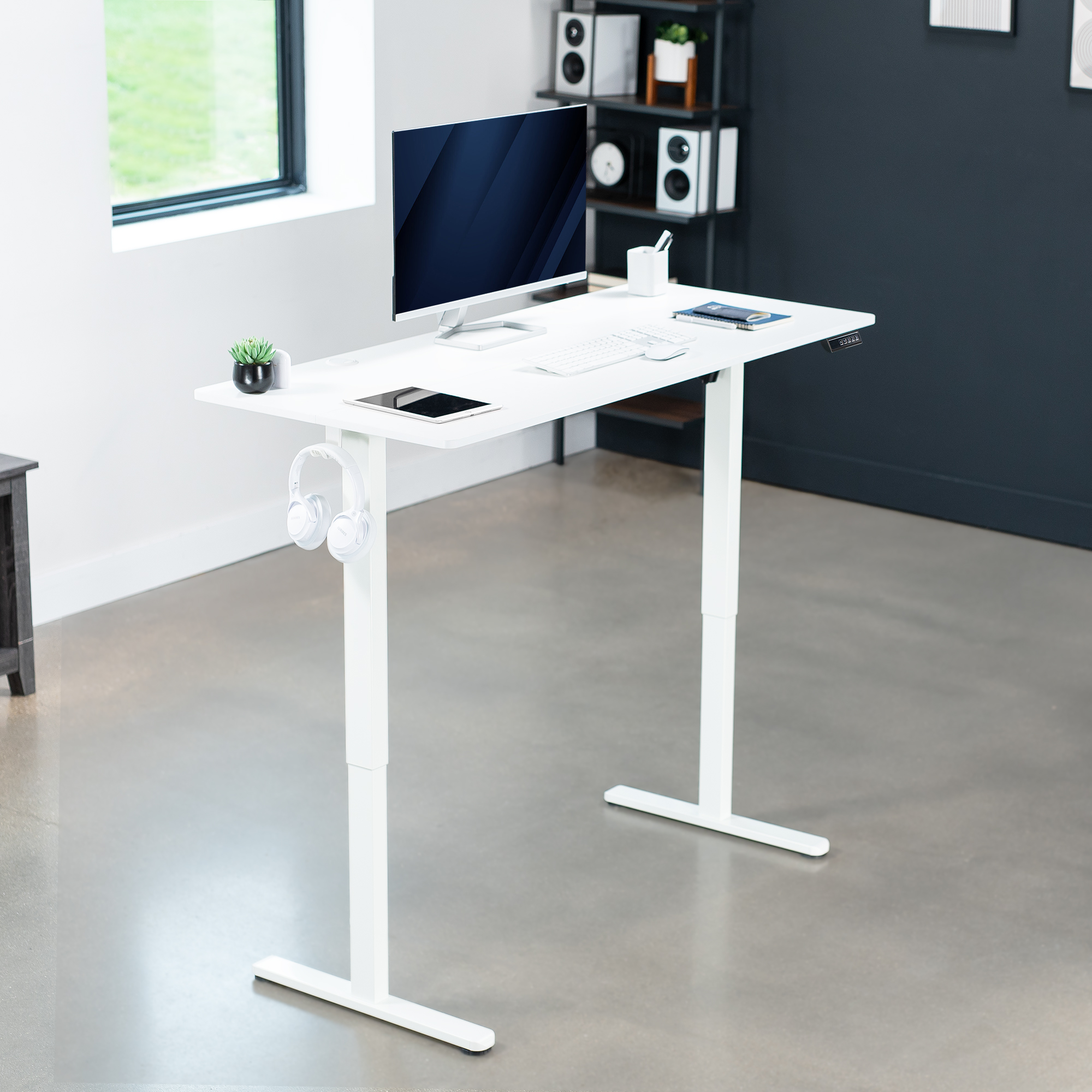 VIVO White 55" x 24" Electric Sit Stand Desk, Height Adjustable Workstation Image 2
