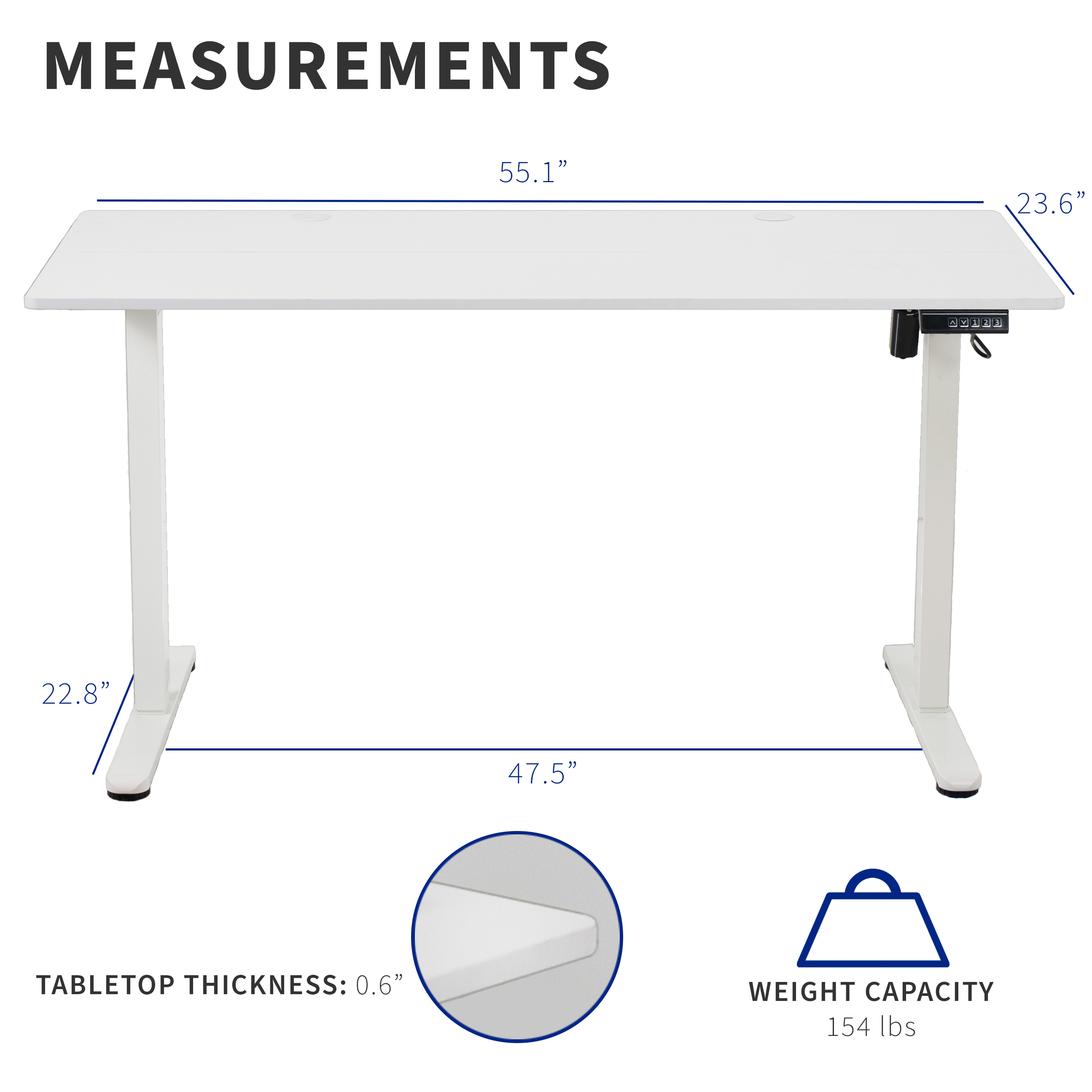 VIVO White 55" x 24" Electric Sit Stand Desk, Height Adjustable Workstation Image 3