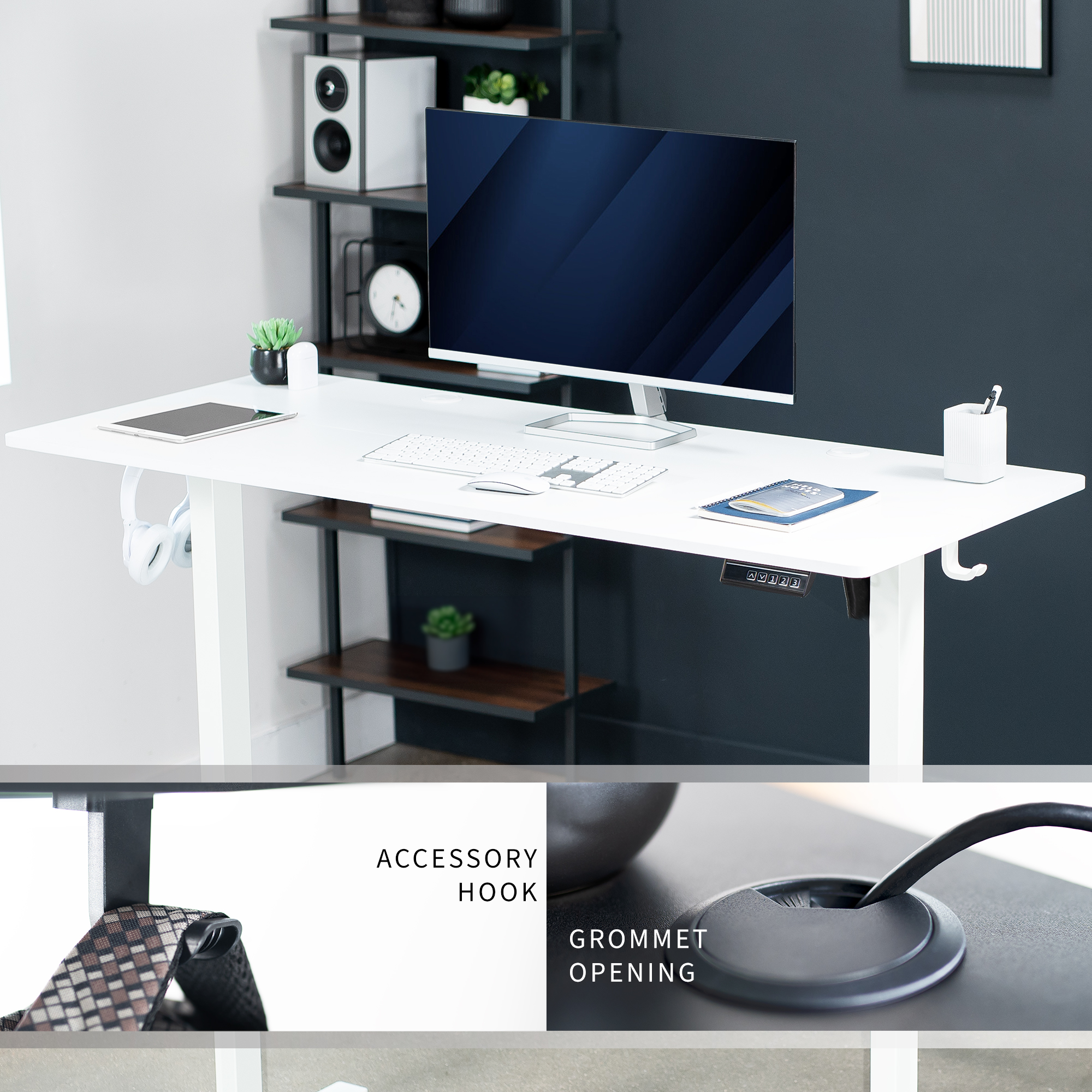 VIVO White 55" x 24" Electric Sit Stand Desk, Height Adjustable Workstation Image 6
