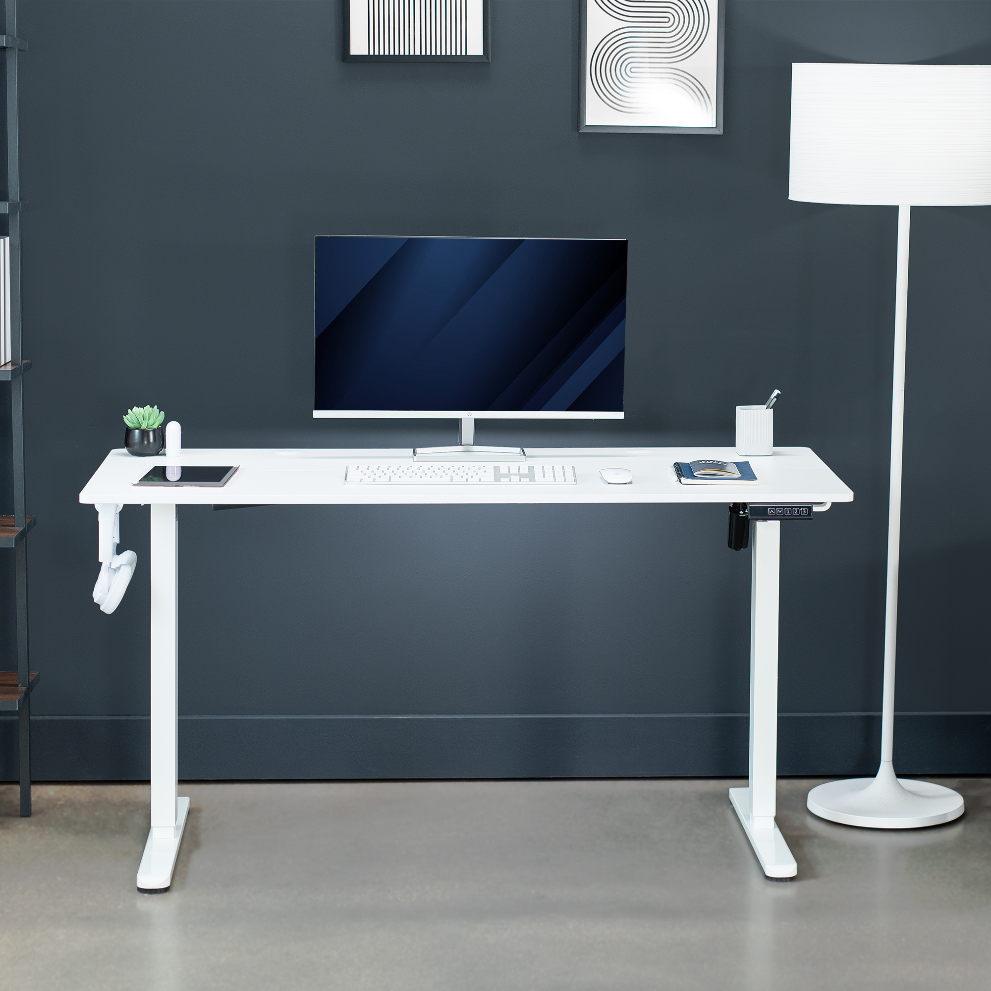 VIVO White 55" x 24" Electric Sit Stand Desk, Height Adjustable Workstation Image 7