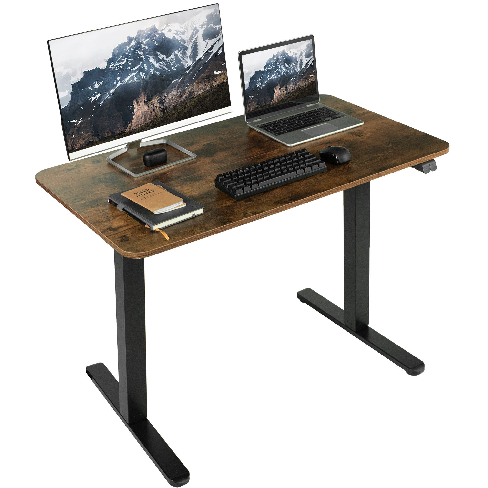 VIVO Vintage Brown / Black Electric 40" x 24" Sit Stand Height Adjustable Desk Image 1