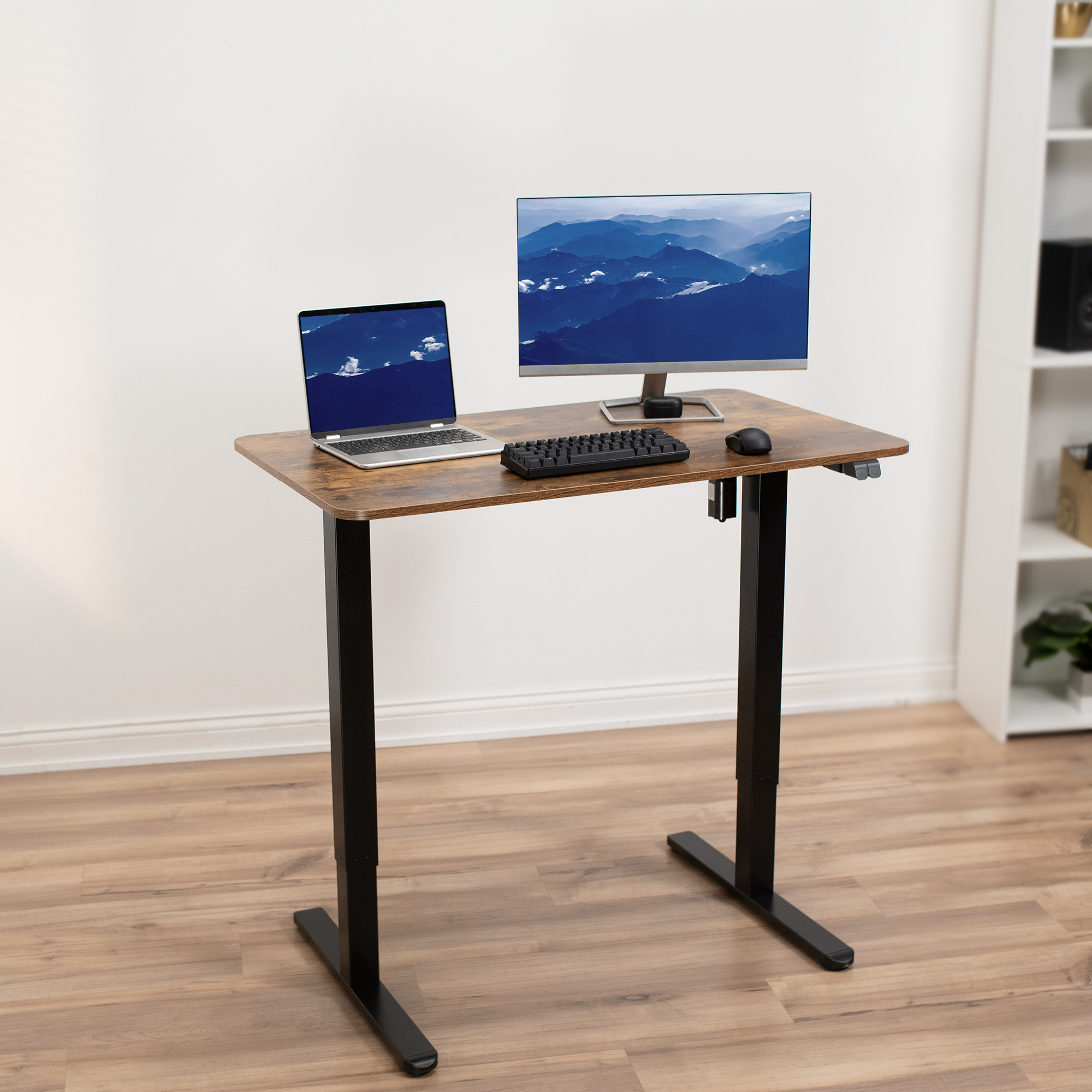 VIVO Vintage Brown / Black Electric 40" x 24" Sit Stand Height Adjustable Desk Image 2