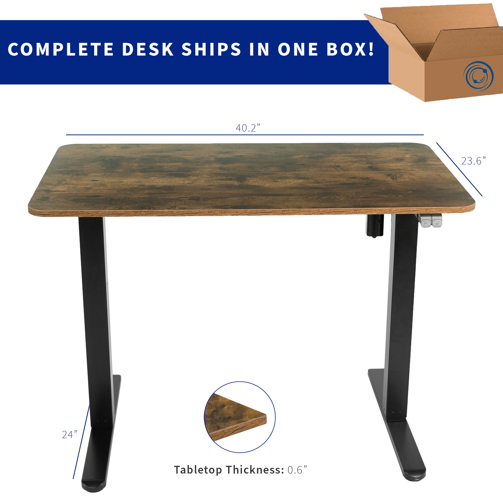 VIVO Vintage Brown / Black Electric 40" x 24" Sit Stand Height Adjustable Desk Image 5