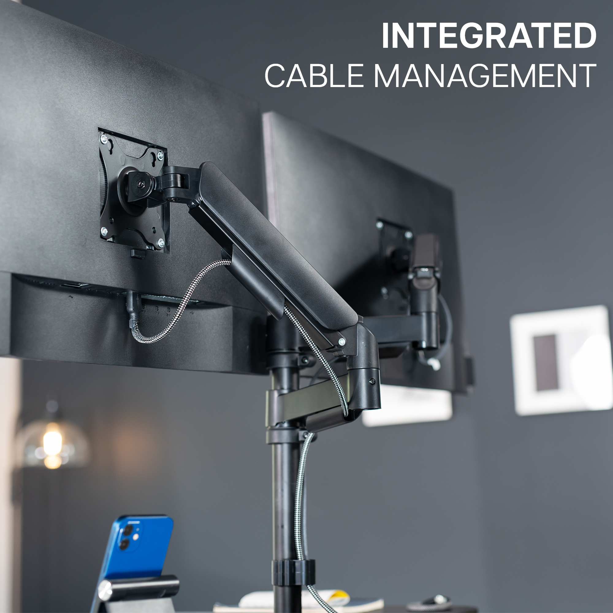 VIVO Black 32" Standing Desk Riser with Dual Monitor Arm for up to 32" Screens Image 8