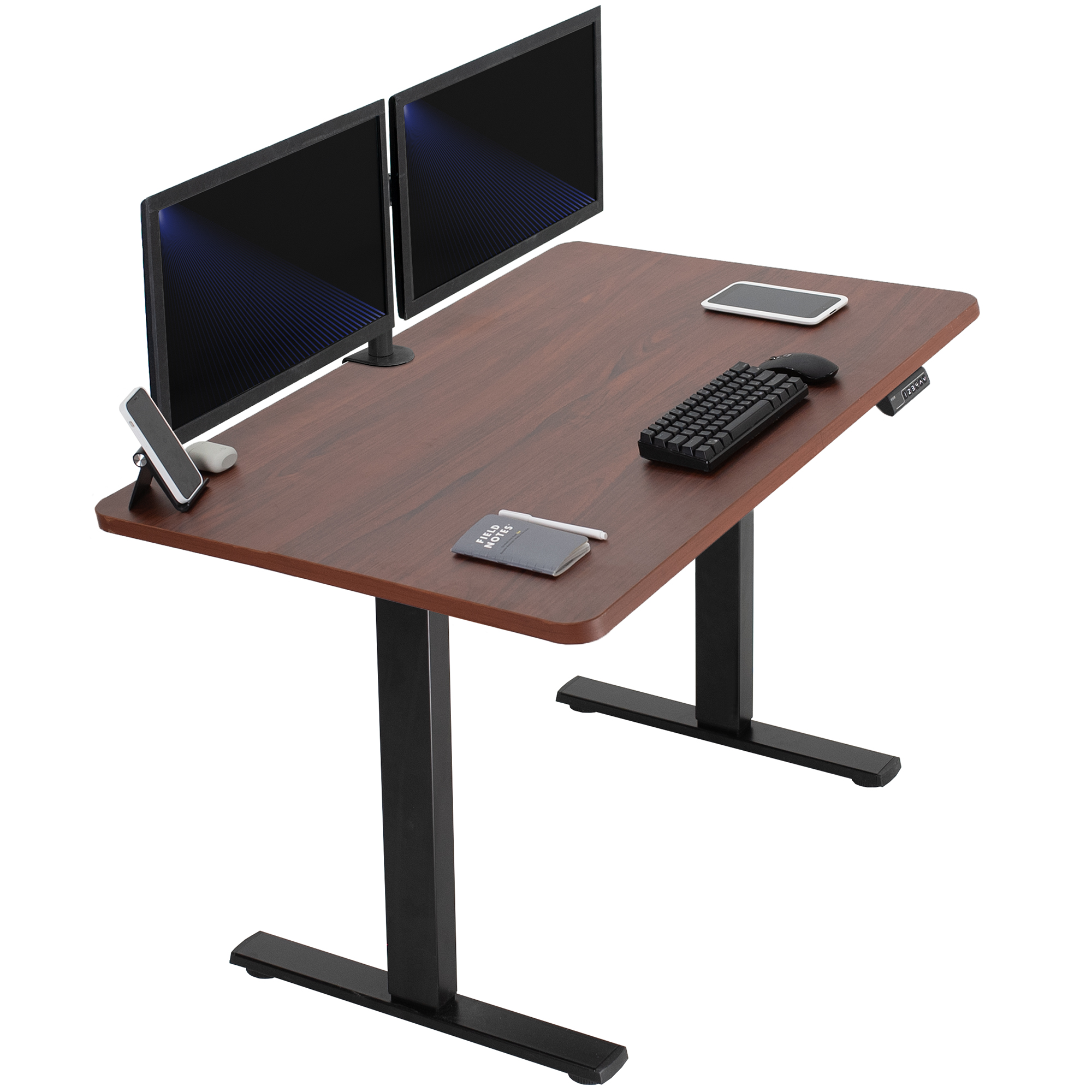 VIVO Electric 48" x 30" Stand Up Desk, Dark Walnut Table Top, Black Frame Image 1