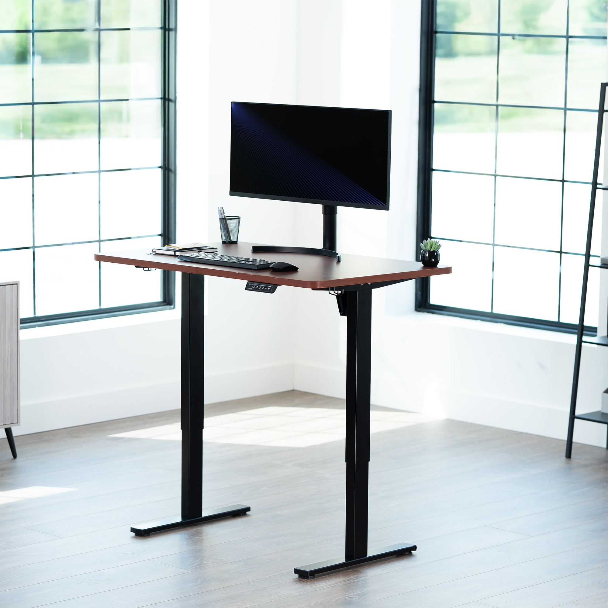 VIVO Electric 48" x 30" Stand Up Desk, Dark Walnut Table Top, Black Frame Image 2