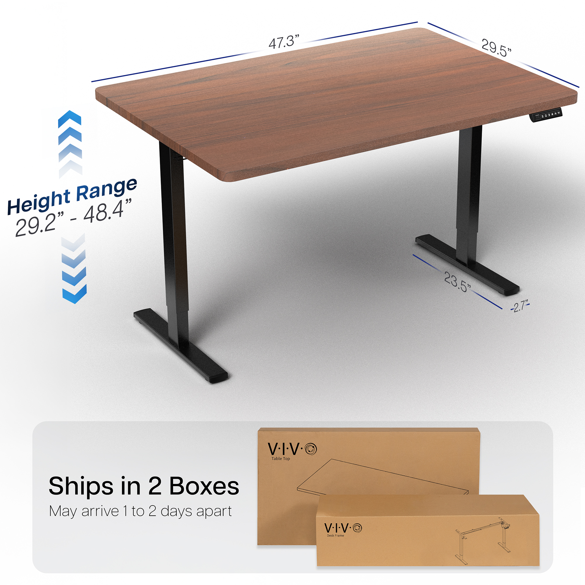 VIVO Electric 48" x 30" Stand Up Desk, Dark Walnut Table Top, Black Frame Image 4