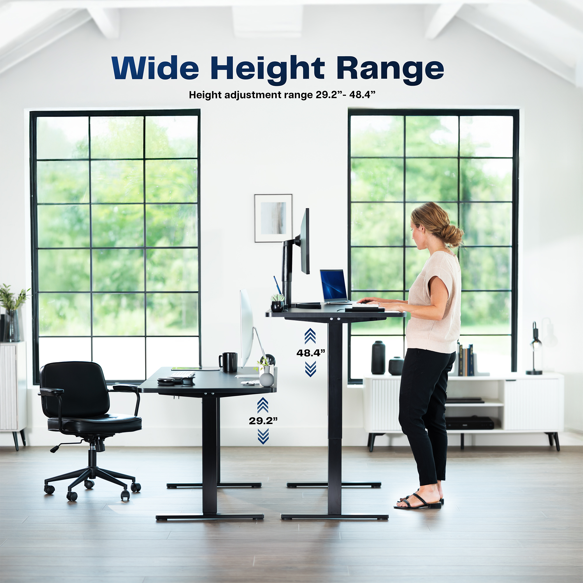 VIVO Electric 48" x 30" Stand Up Desk, Dark Walnut Table Top, Black Frame Image 7