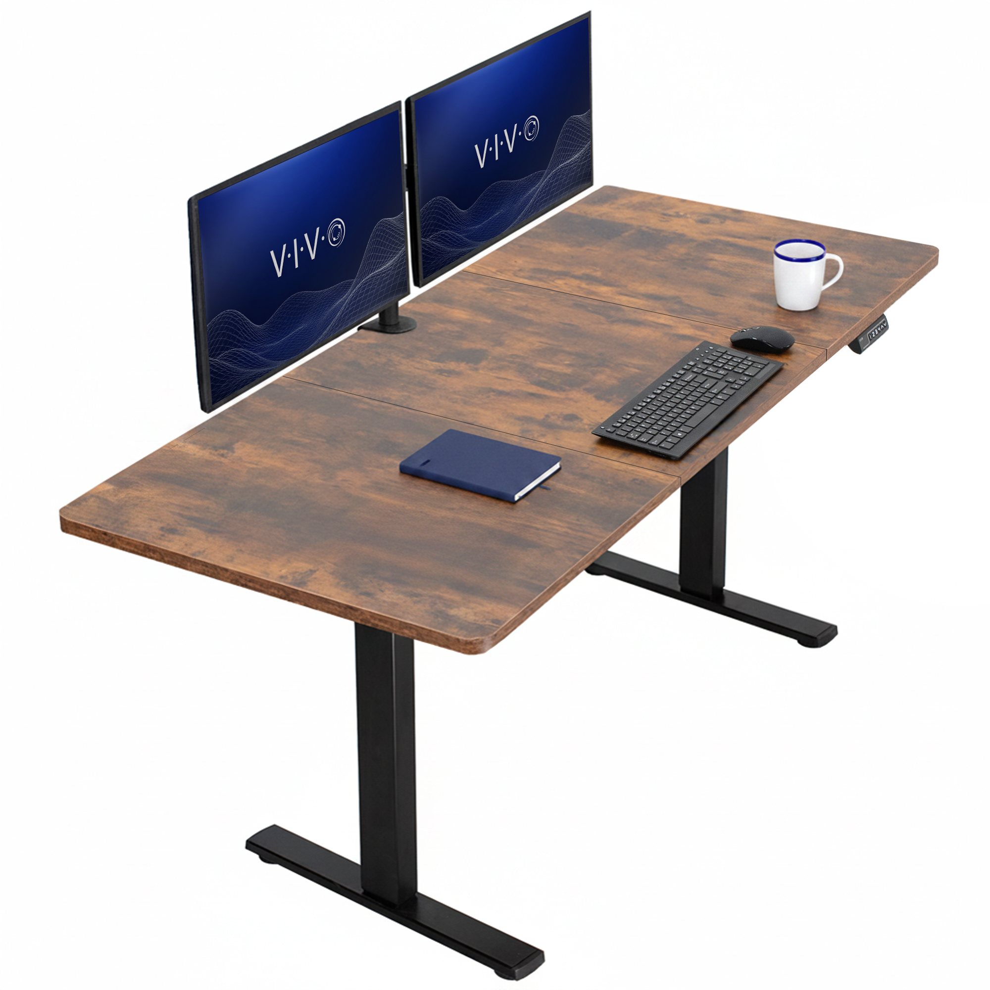VIVO Electric 71”x30” Stand Up Desk, Rustic Vintage Brown Table Top, Black Frame Image 1