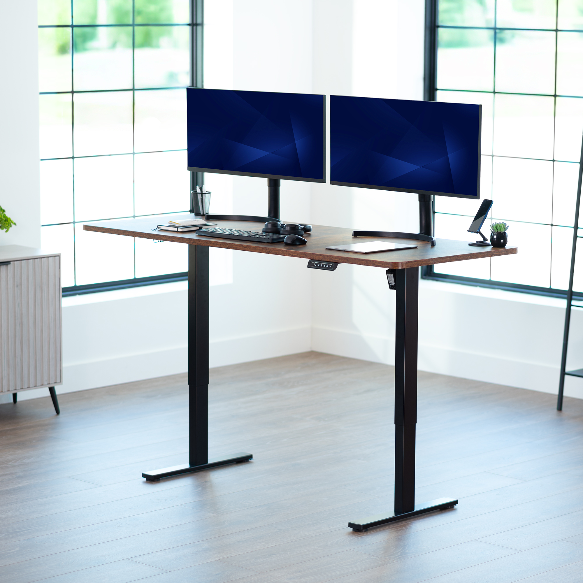 VIVO Electric 71”x30” Stand Up Desk, Rustic Vintage Brown Table Top, Black Frame Image 2