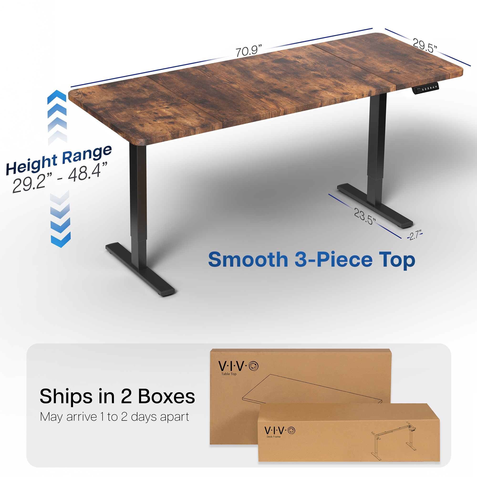 VIVO Electric 71”x30” Stand Up Desk, Rustic Vintage Brown Table Top, Black Frame Image 4
