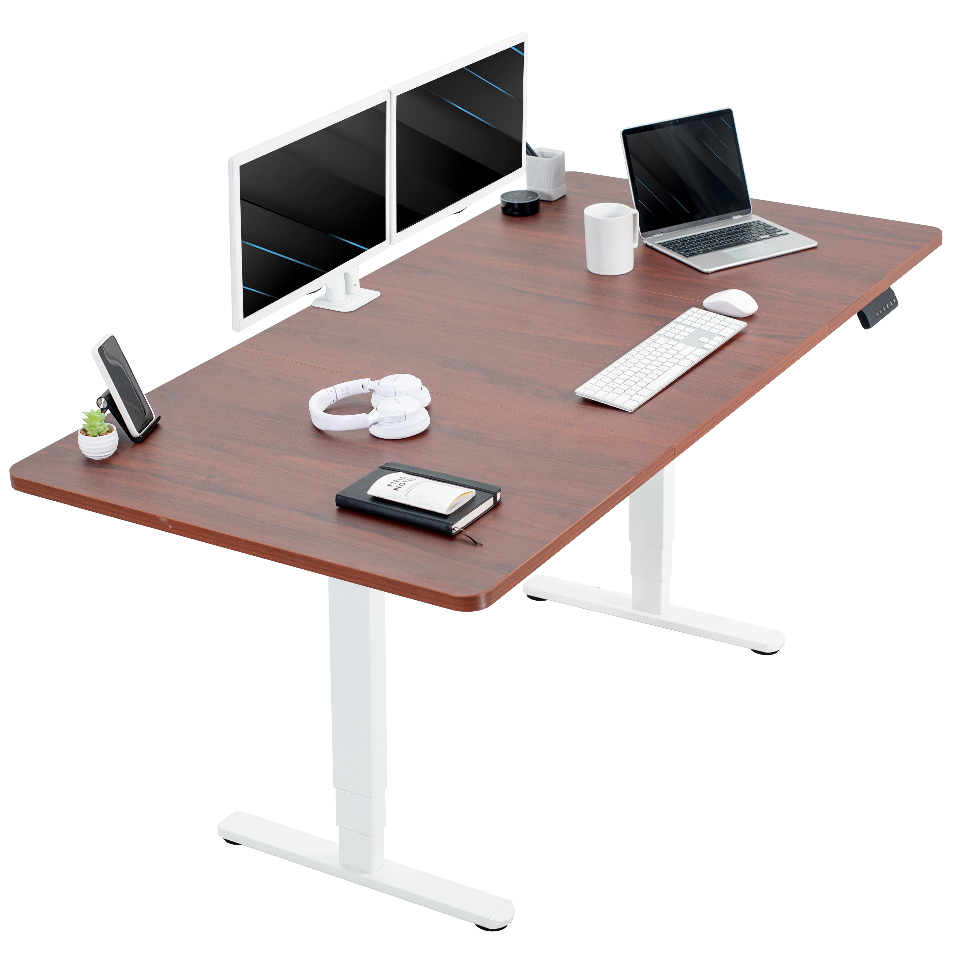 VIVO Electric 71” x 36” Stand Up Desk, Dark Walnut Table Top, White Frame Image 1
