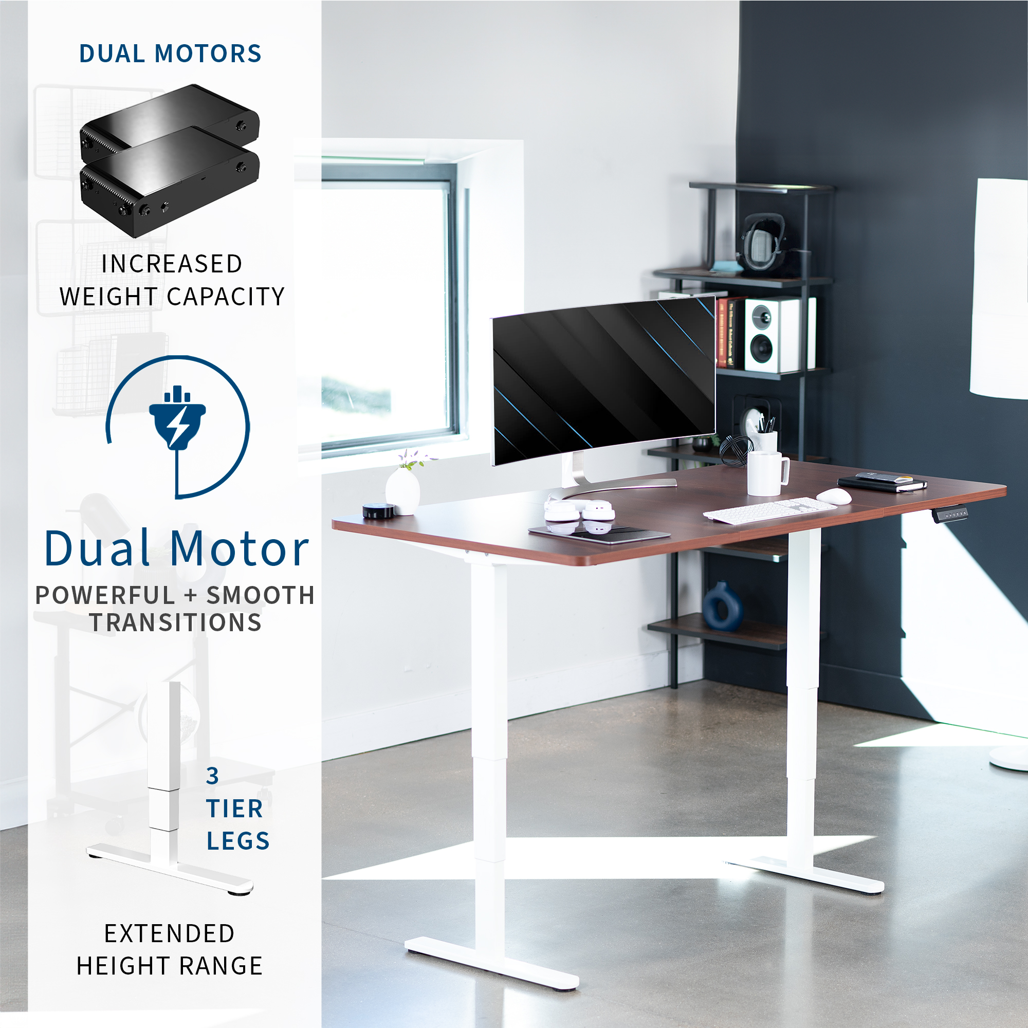 VIVO Electric 71” x 36” Stand Up Desk, Dark Walnut Table Top, White Frame Image 2