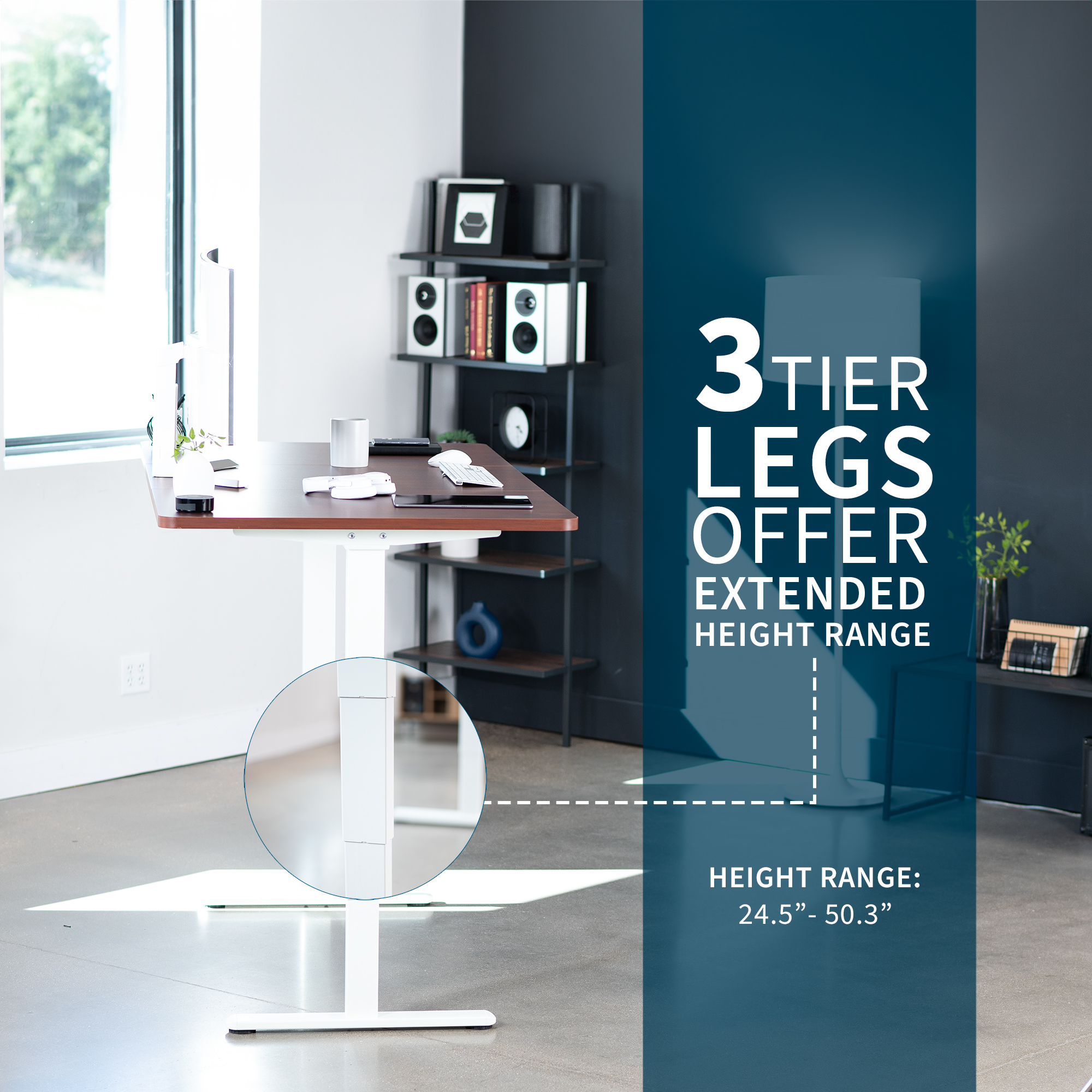VIVO Electric 71” x 36” Stand Up Desk, Dark Walnut Table Top, White Frame Image 4