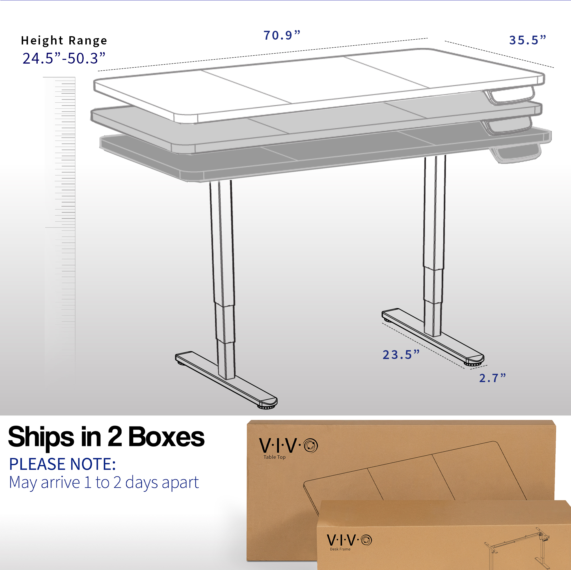 VIVO Electric 71” x 36” Stand Up Desk, Dark Walnut Table Top, White Frame Image 5