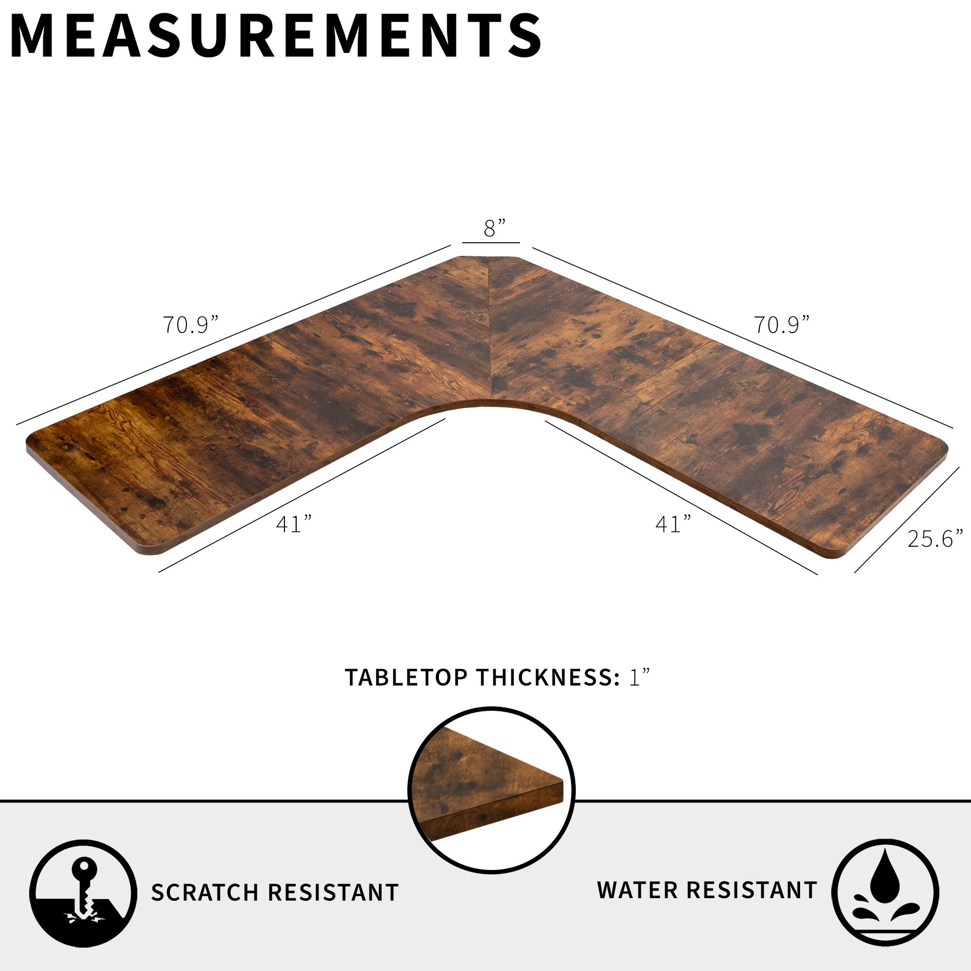 VIVO Vintage Brown 71x71 inch Curved Corner Table Top for Sit Stand Desk Frames Image 3
