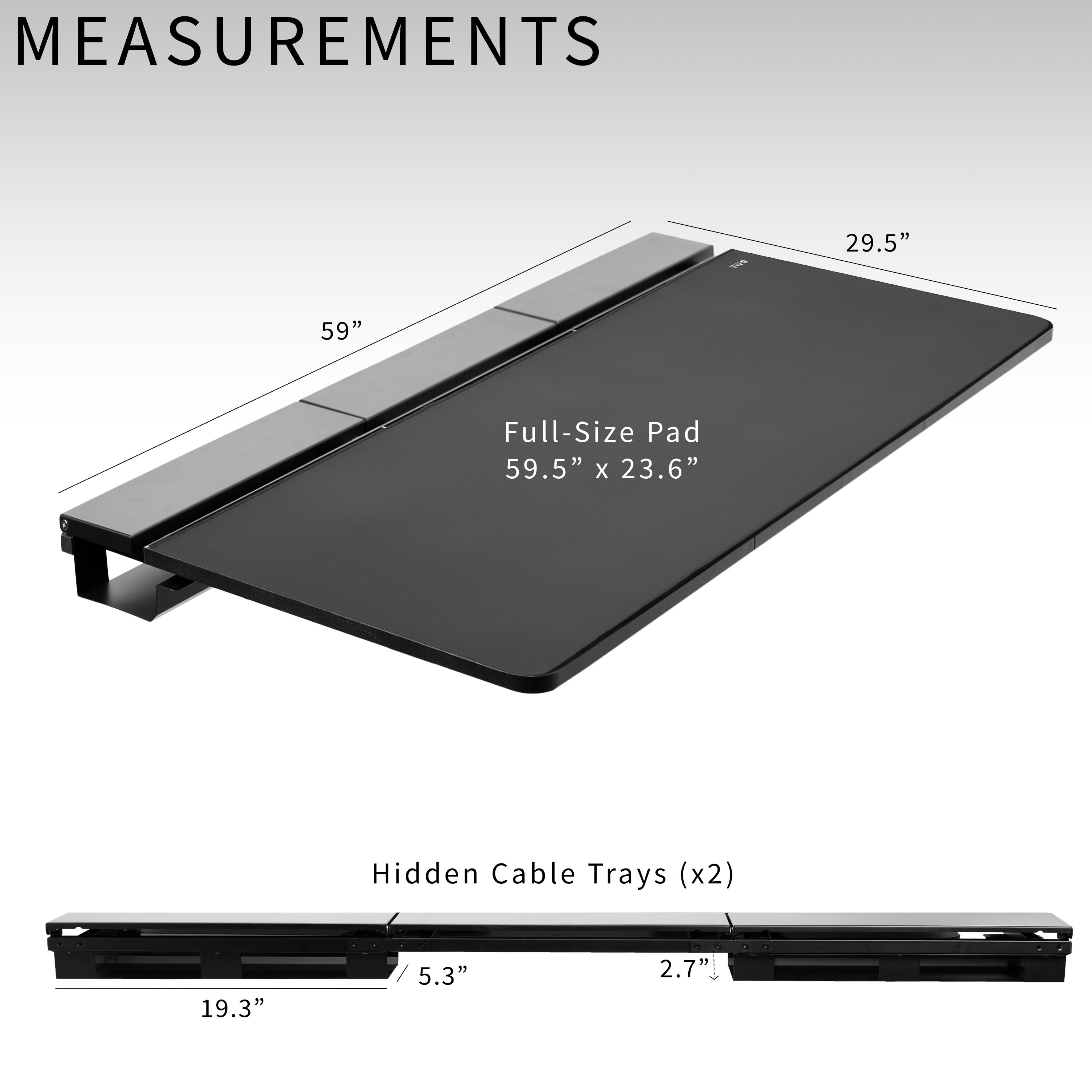 VIVO Black 60" x 30" Concealed Cable Table Top w/ Pad for Standing Desk Frames Image 2