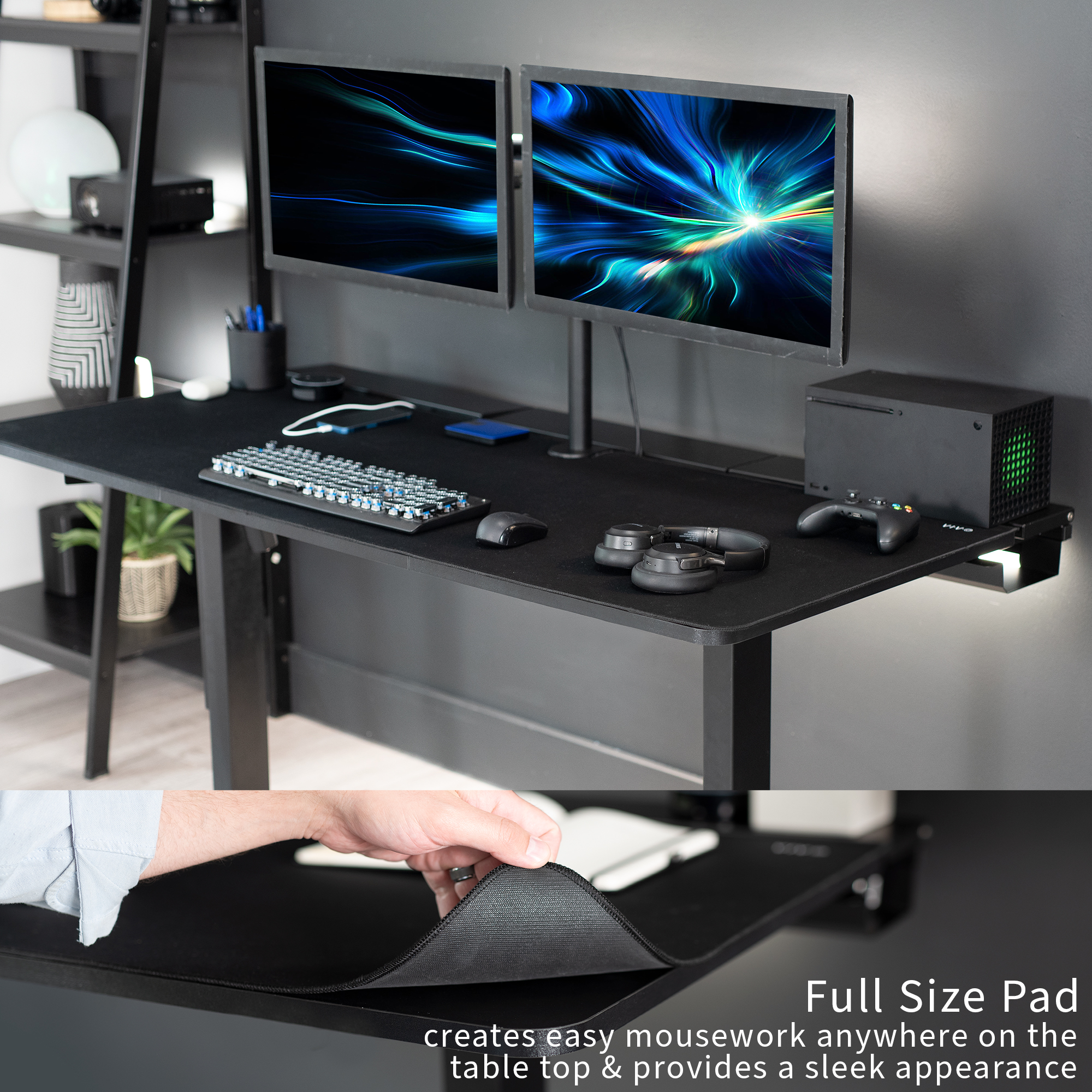 VIVO Black 60" x 30" Concealed Cable Table Top w/ Pad for Standing Desk Frames Image 5