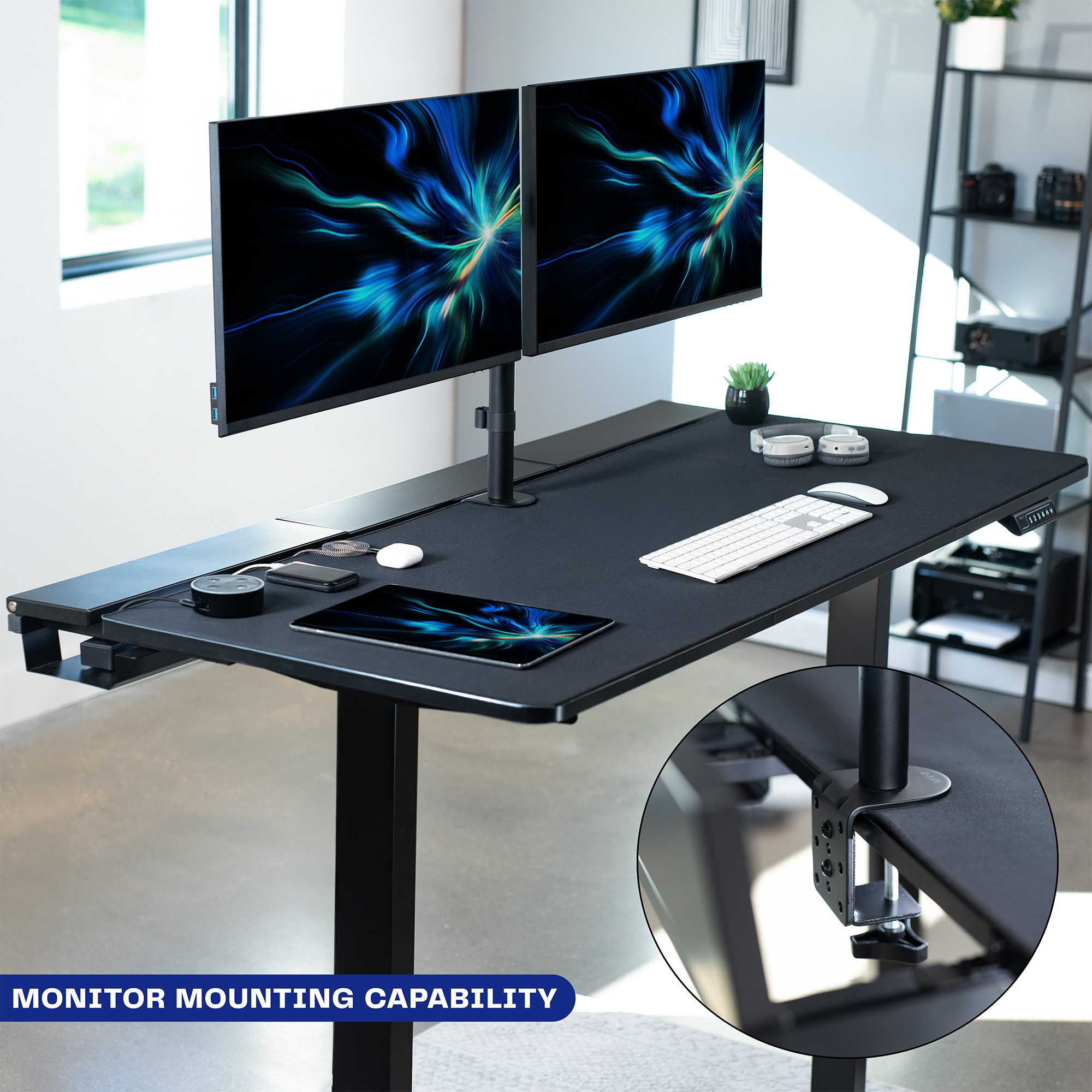VIVO Black 60" x 30" Concealed Cable Table Top w/ Pad for Standing Desk Frames Image 7