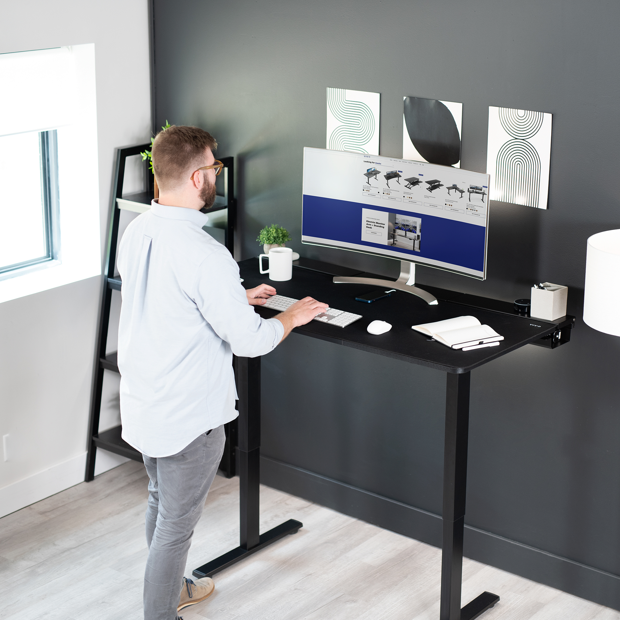 VIVO Black 60" x 30" Concealed Cable Table Top w/ Pad for Standing Desk Frames Image 8