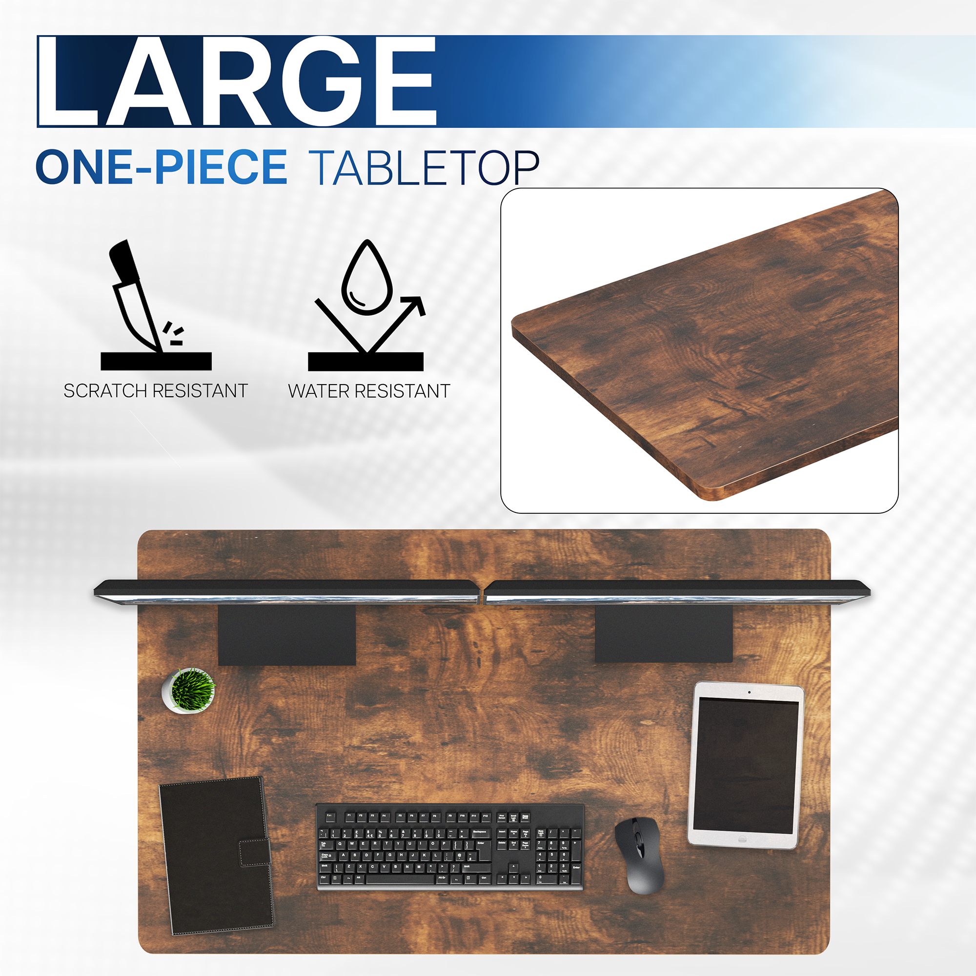 VIVO Rustic Vintage Brown 48x30 inch Universal Tabletop for Sit Stand Desk Frame Image 4