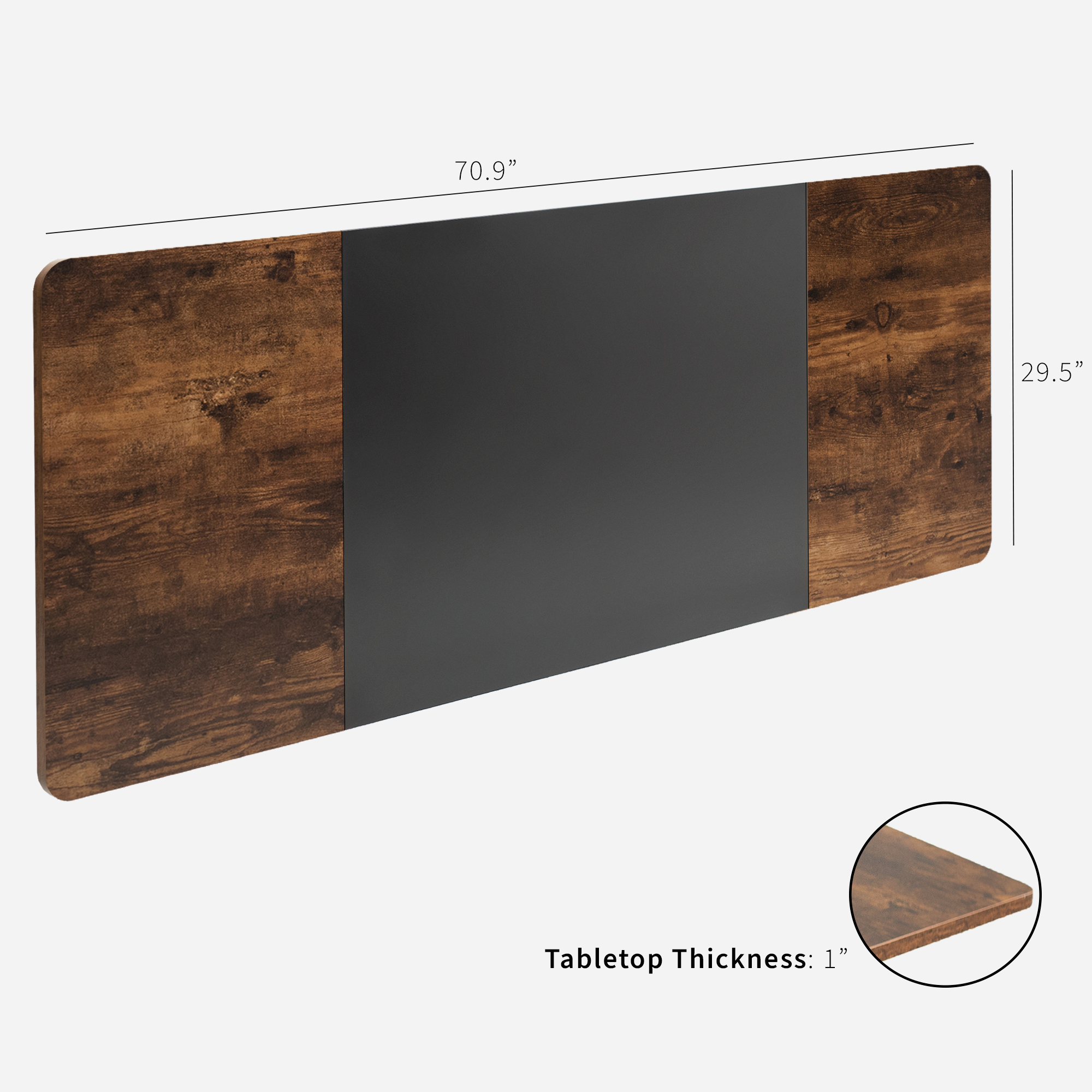 VIVO Black Rustic Vintage Brown 71x30 inch Table Top for Sit Stand Desk Frames Image 2