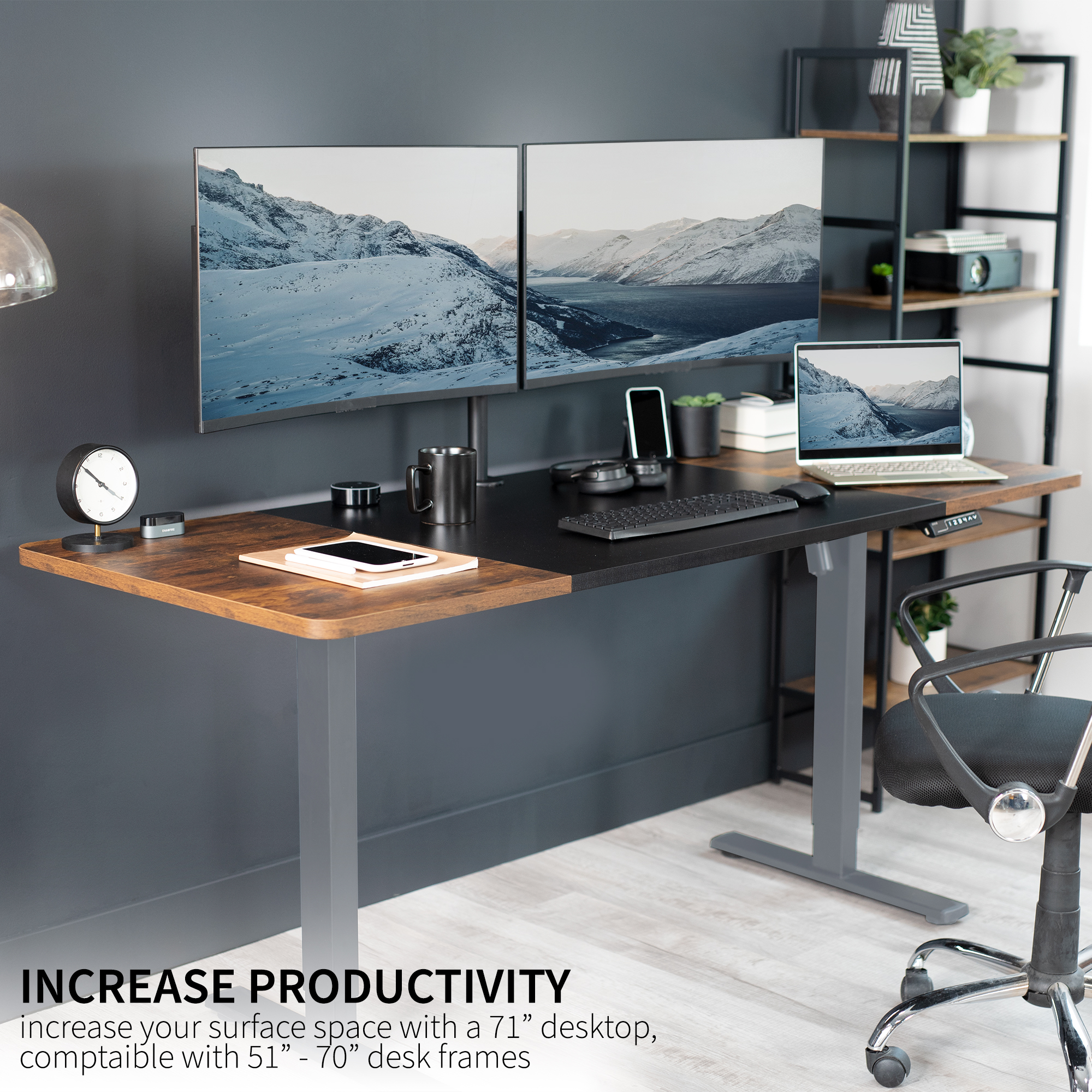 VIVO Black Rustic Vintage Brown 71x30 inch Table Top for Sit Stand Desk Frames Image 3