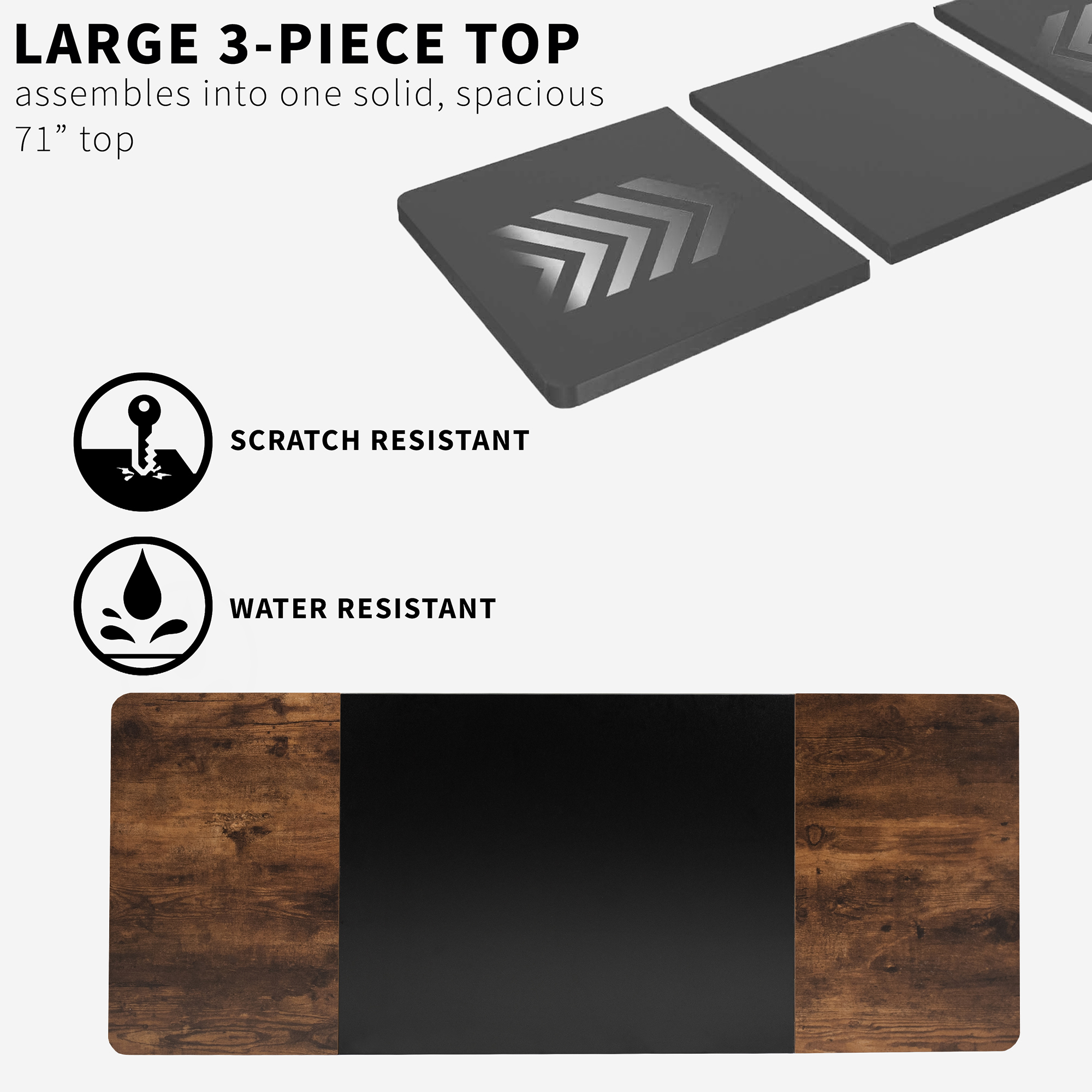 VIVO Black Rustic Vintage Brown 71x30 inch Table Top for Sit Stand Desk Frames Image 5