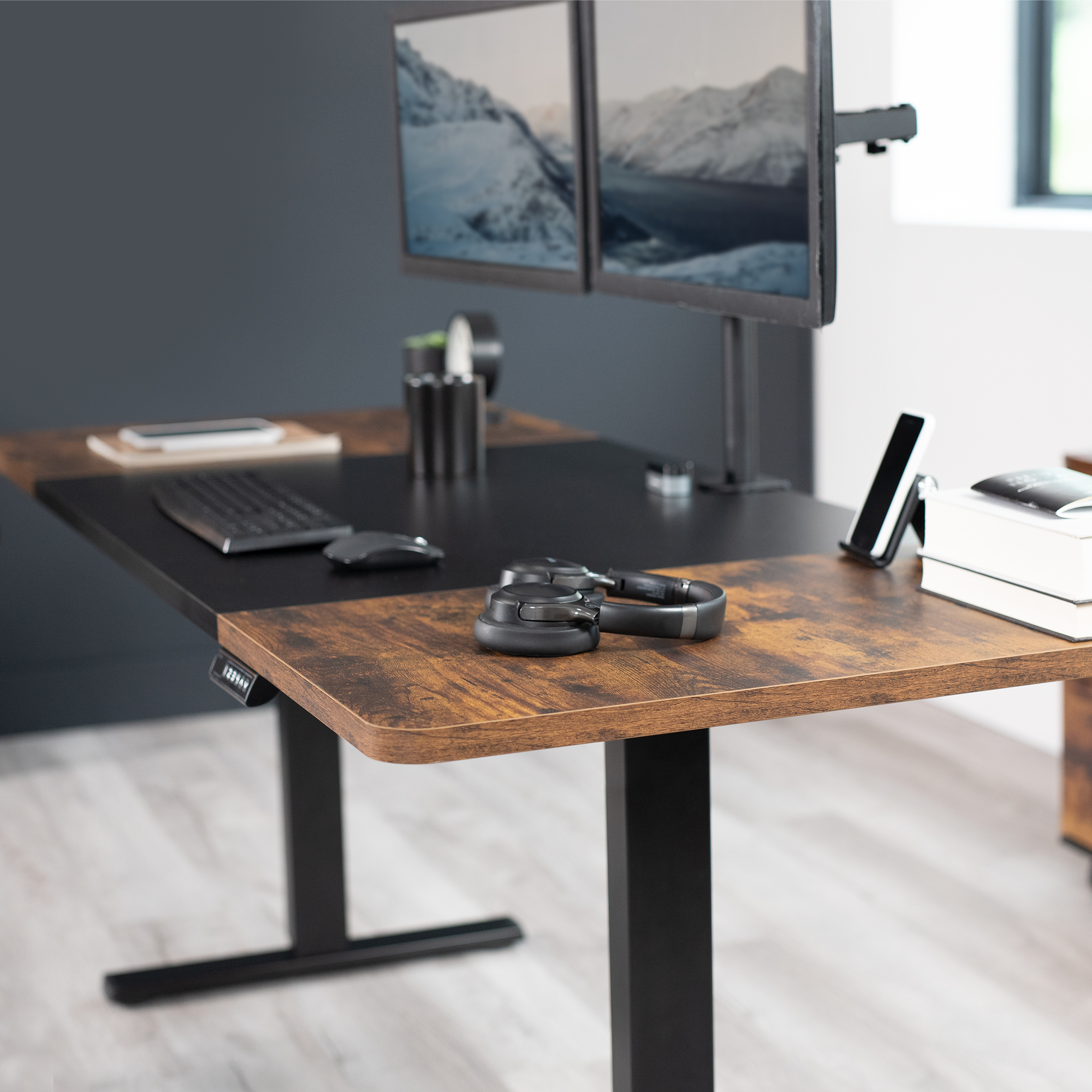 VIVO Black Rustic Vintage Brown 71x30 inch Table Top for Sit Stand Desk Frames Image 8