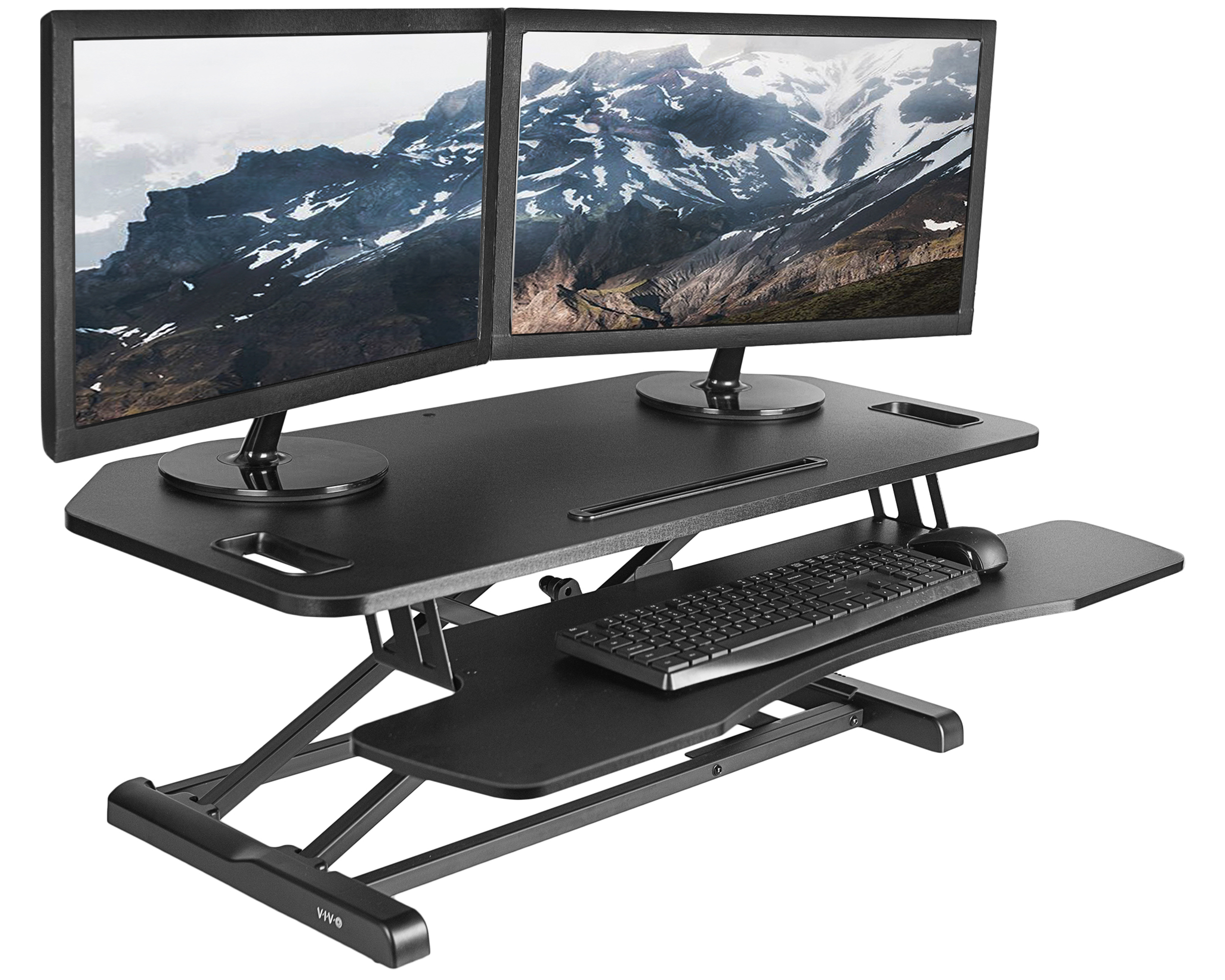 USED VIVO Black Height Adjustable Corner Desktop Monitor Riser 38" Sit Stand Image 1
