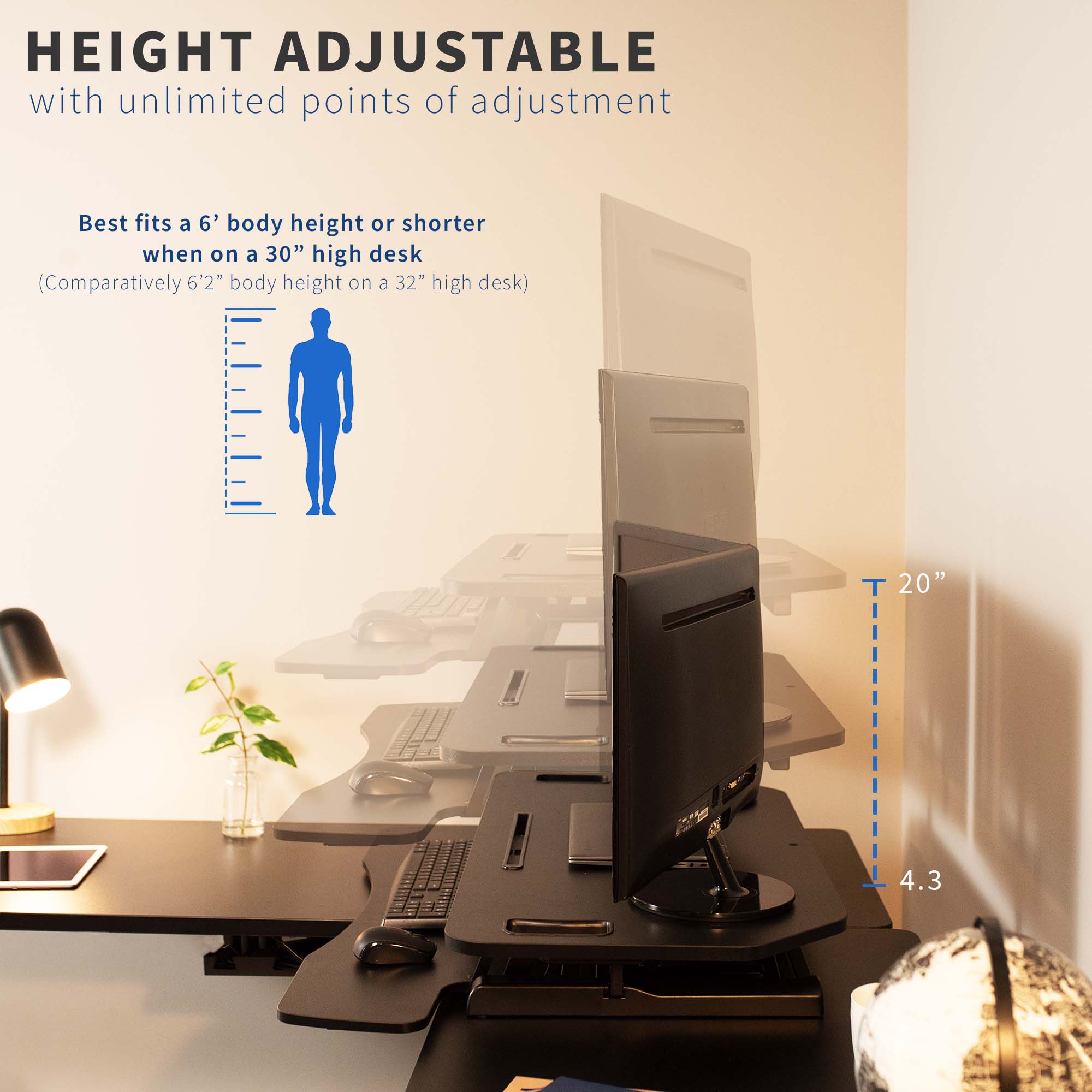 USED VIVO Black Height Adjustable Corner Desktop Monitor Riser 38" Sit Stand Image 4