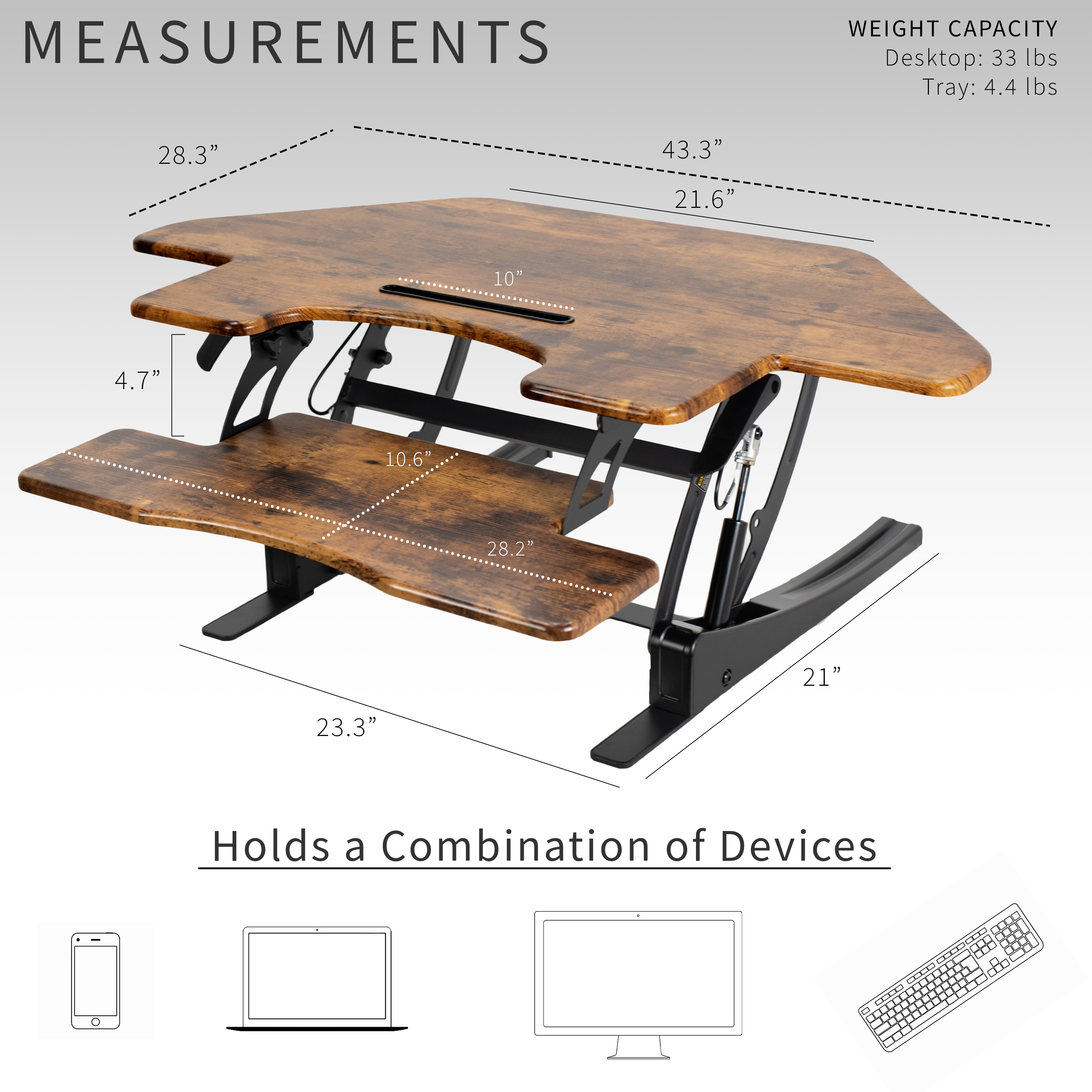 VIVO Vintage Brown Corner Height Adjustable Sit to Stand Tabletop Desk Riser Image 3