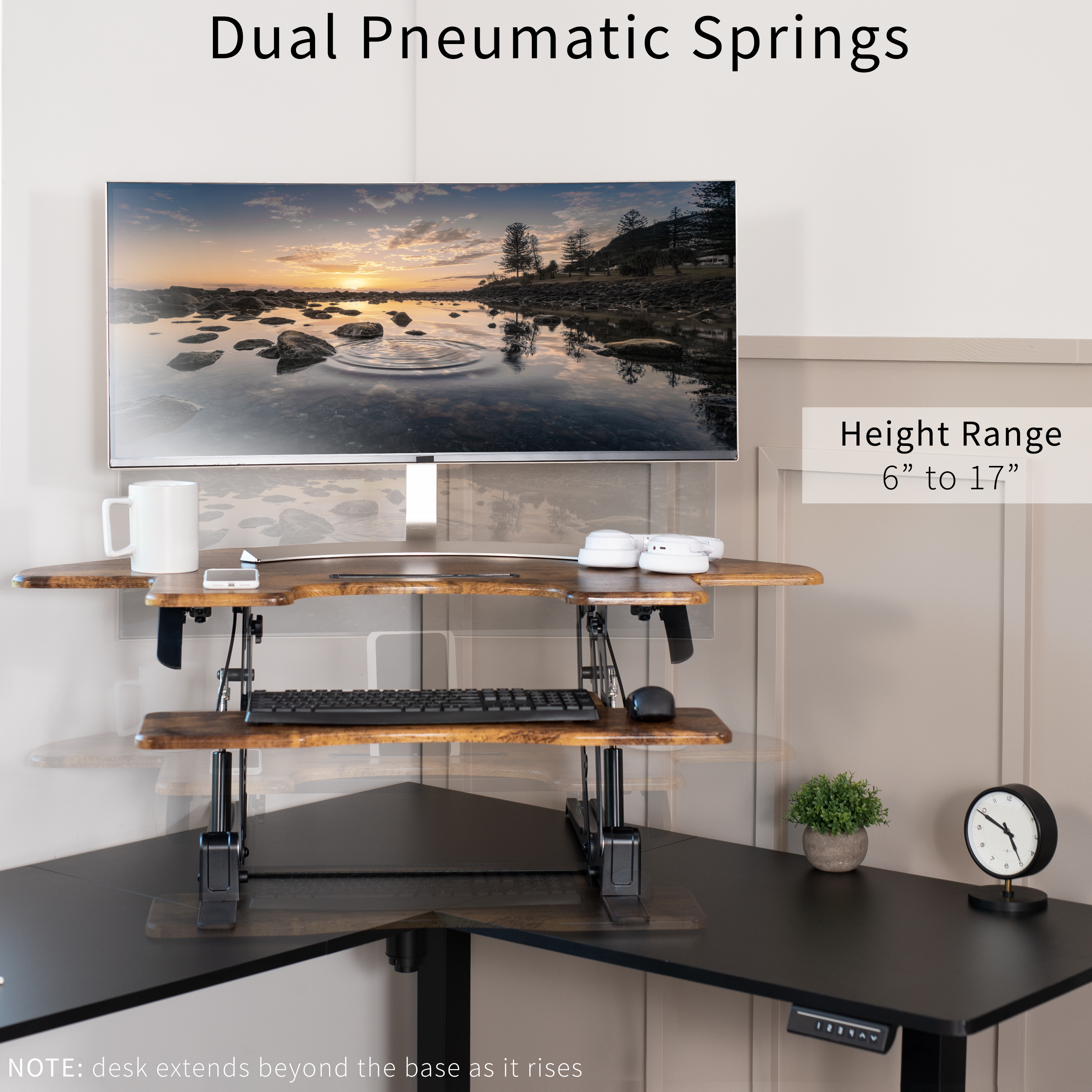VIVO Vintage Brown Corner Height Adjustable Sit to Stand Tabletop Desk Riser Image 5