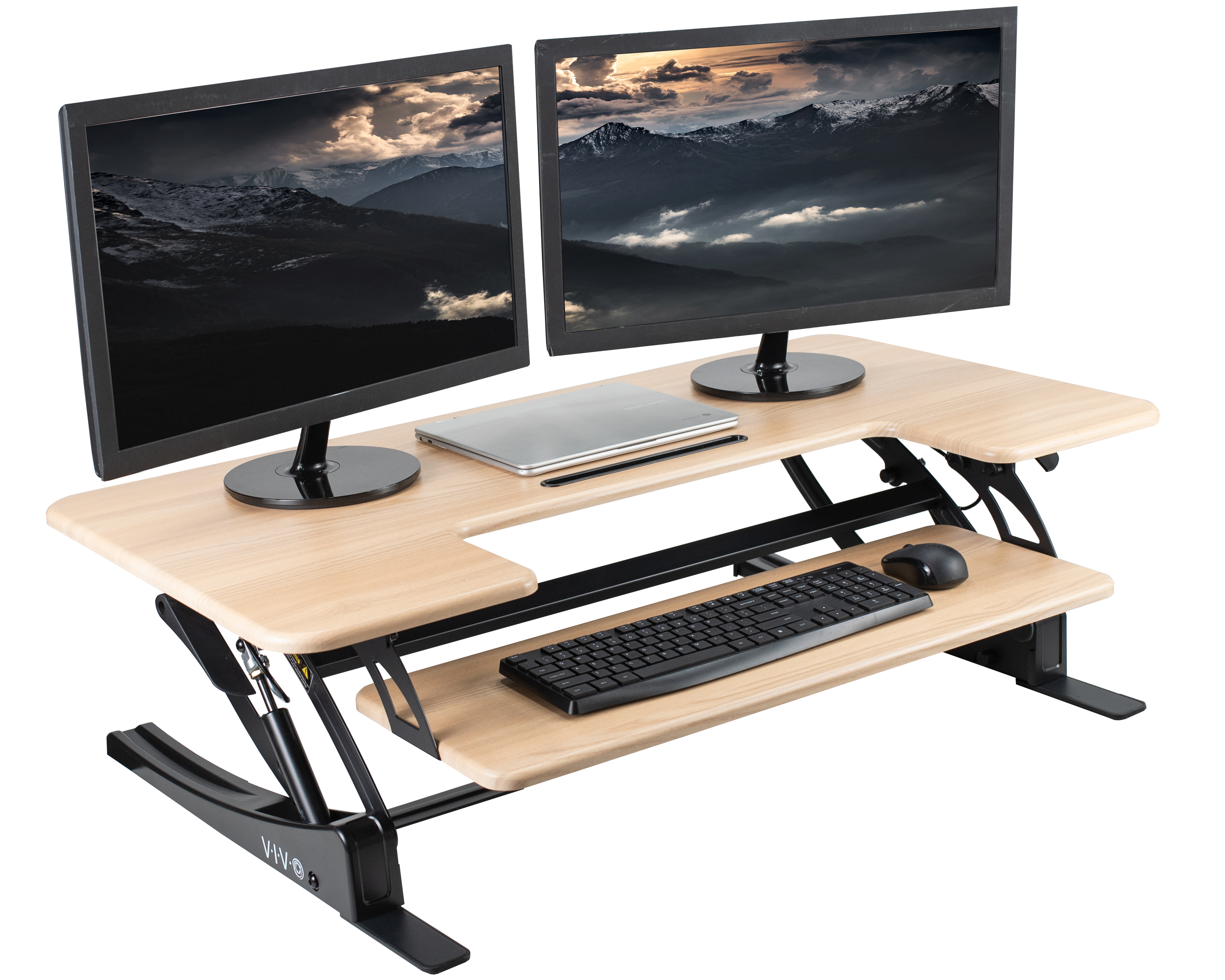 VIVO Light Wood Adjustable Extra Wide 42" Stand Up Desk Converter, Black Frame Image 1