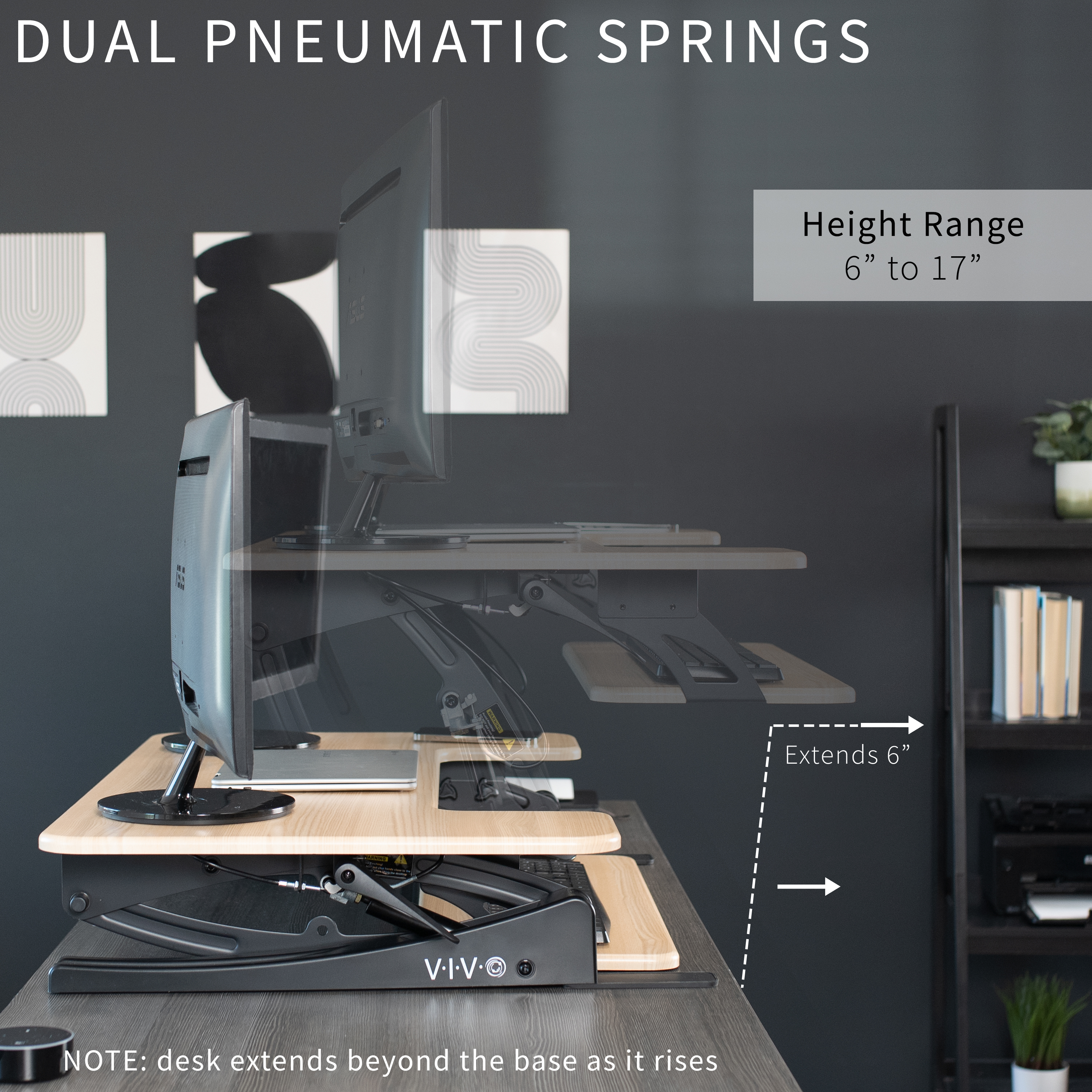 VIVO Light Wood Adjustable Extra Wide 42" Stand Up Desk Converter, Black Frame Image 5