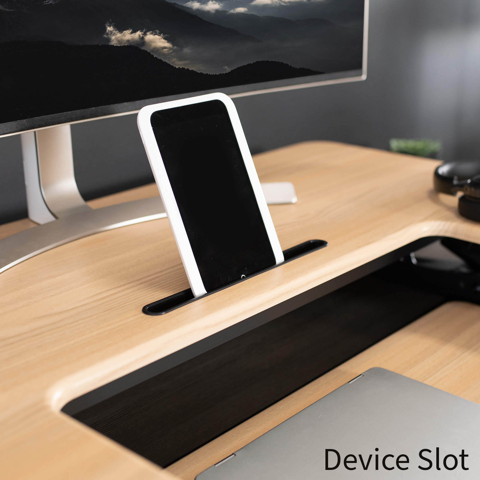 VIVO Light Wood Adjustable Extra Wide 42" Stand Up Desk Converter, Black Frame Image 8
