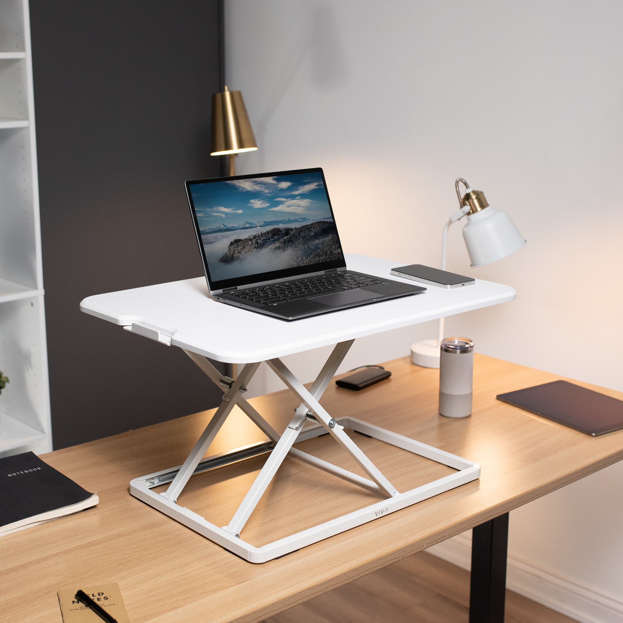 VIVO White Ultra Slim 26" Desktop Converter, Sit Stand Tabletop Monitor Riser Image 2