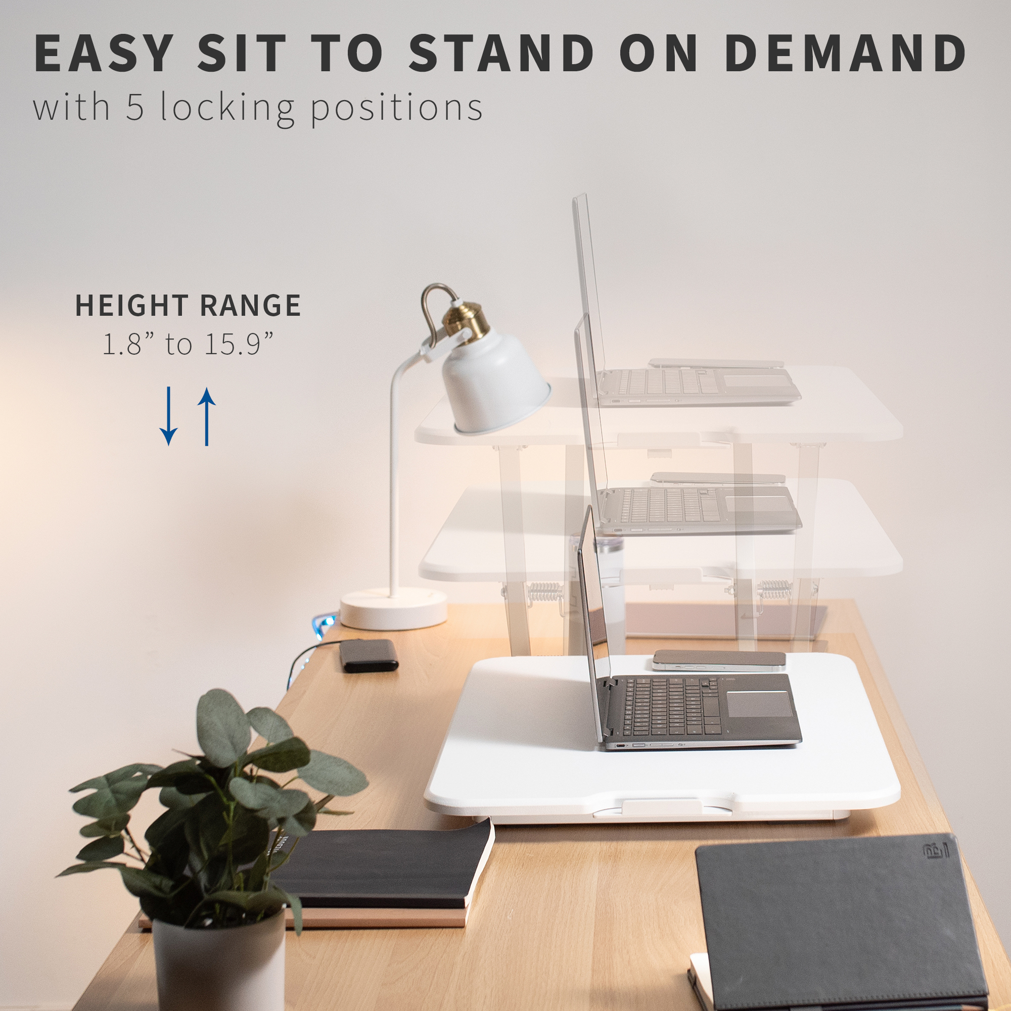 VIVO White Ultra Slim 26" Desktop Converter, Sit Stand Tabletop Monitor Riser Image 4